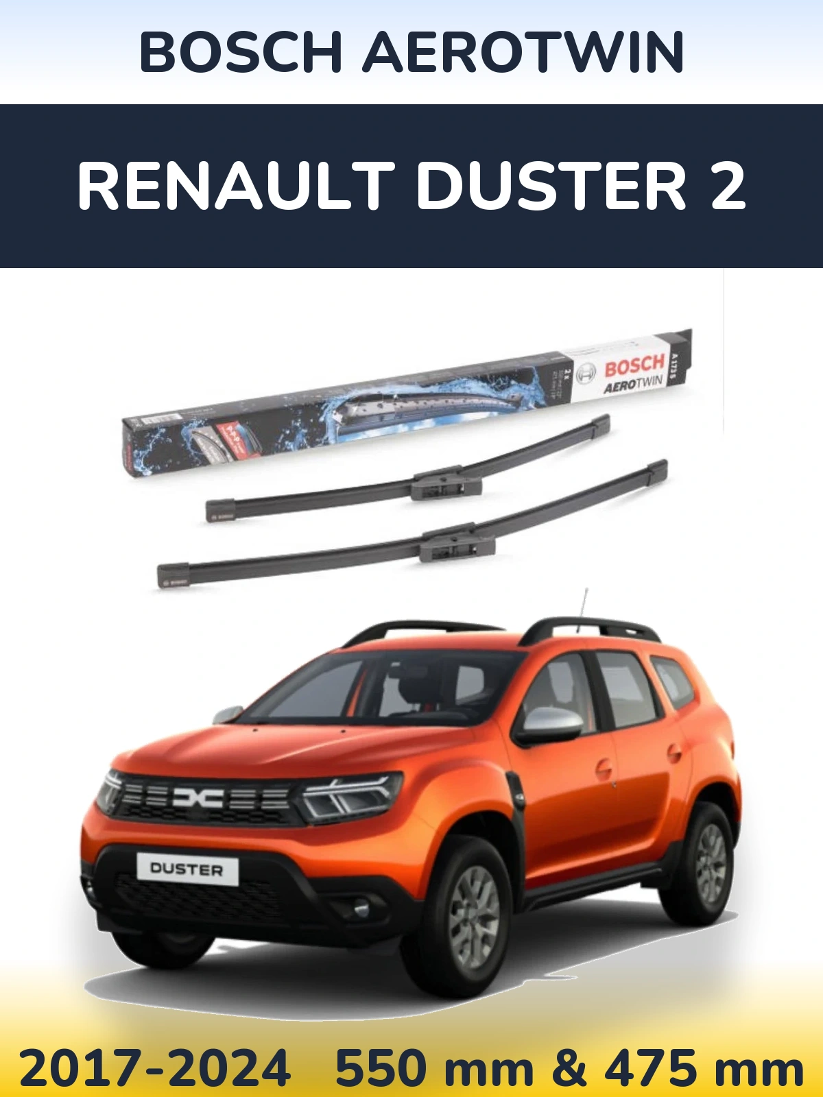 Комплект передних дворников BOSCH AeroTwin 550 & 475 мм для Renault Duster 2 2017-2024