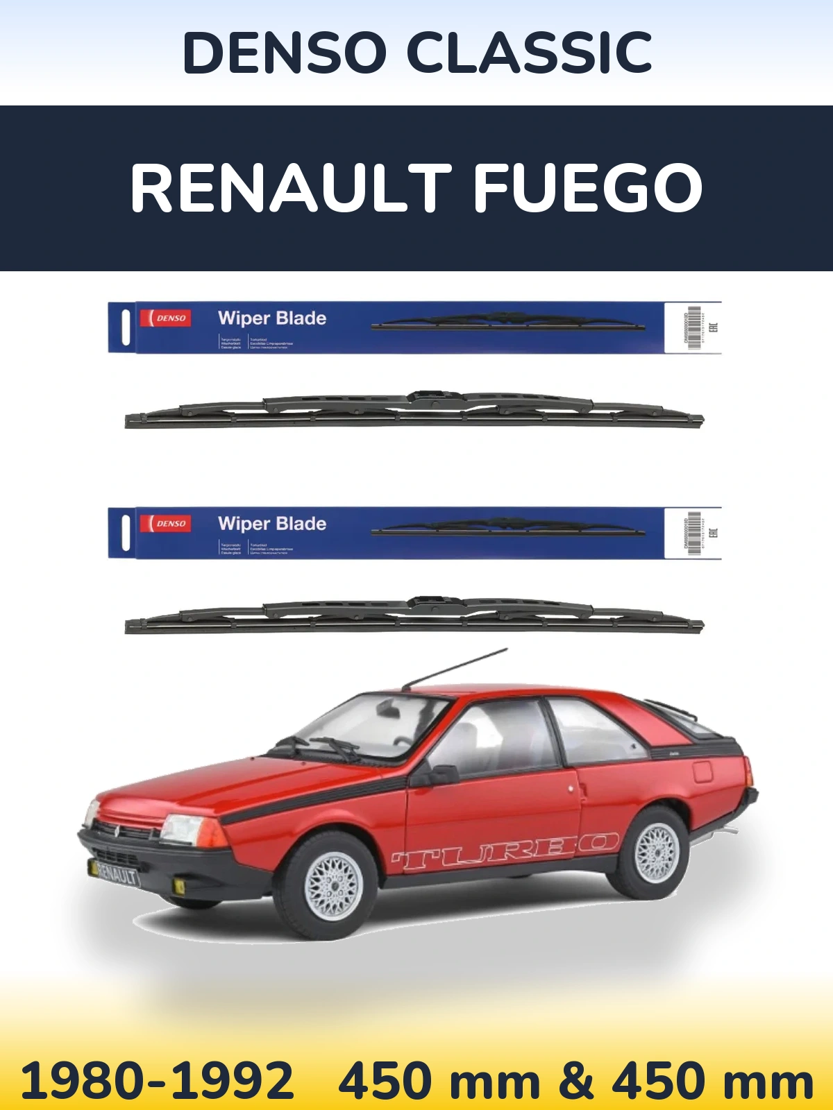 Komplet przednich wycieraczek Denso Classic 450 & 450 mm do Renault Fuego 1980-1992
