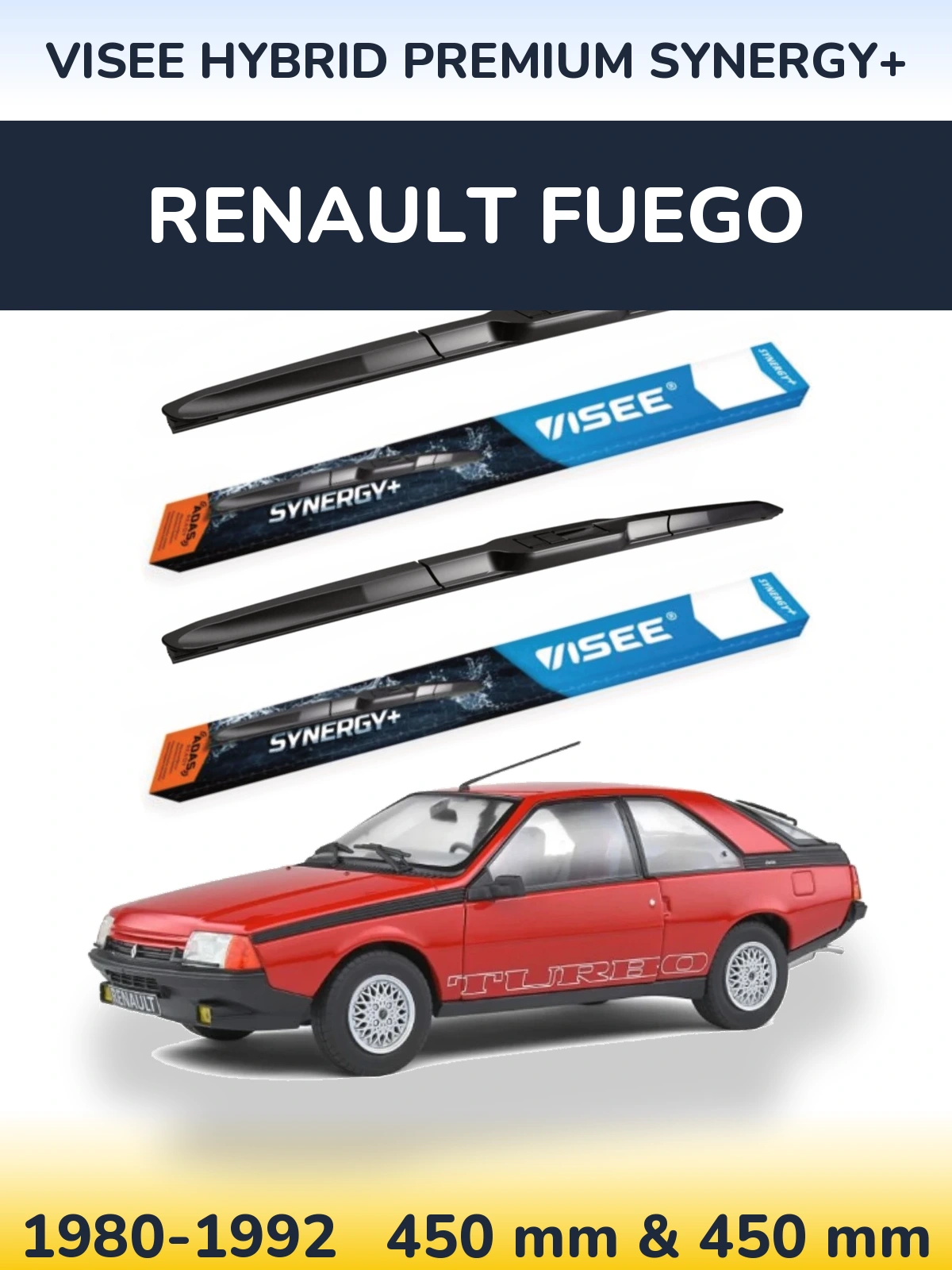 Komplet przednich wycieraczek VISEE HYBRID PREMIUM SYNERGY+ 450 & 450 mm do Renault Fuego 1980-1992