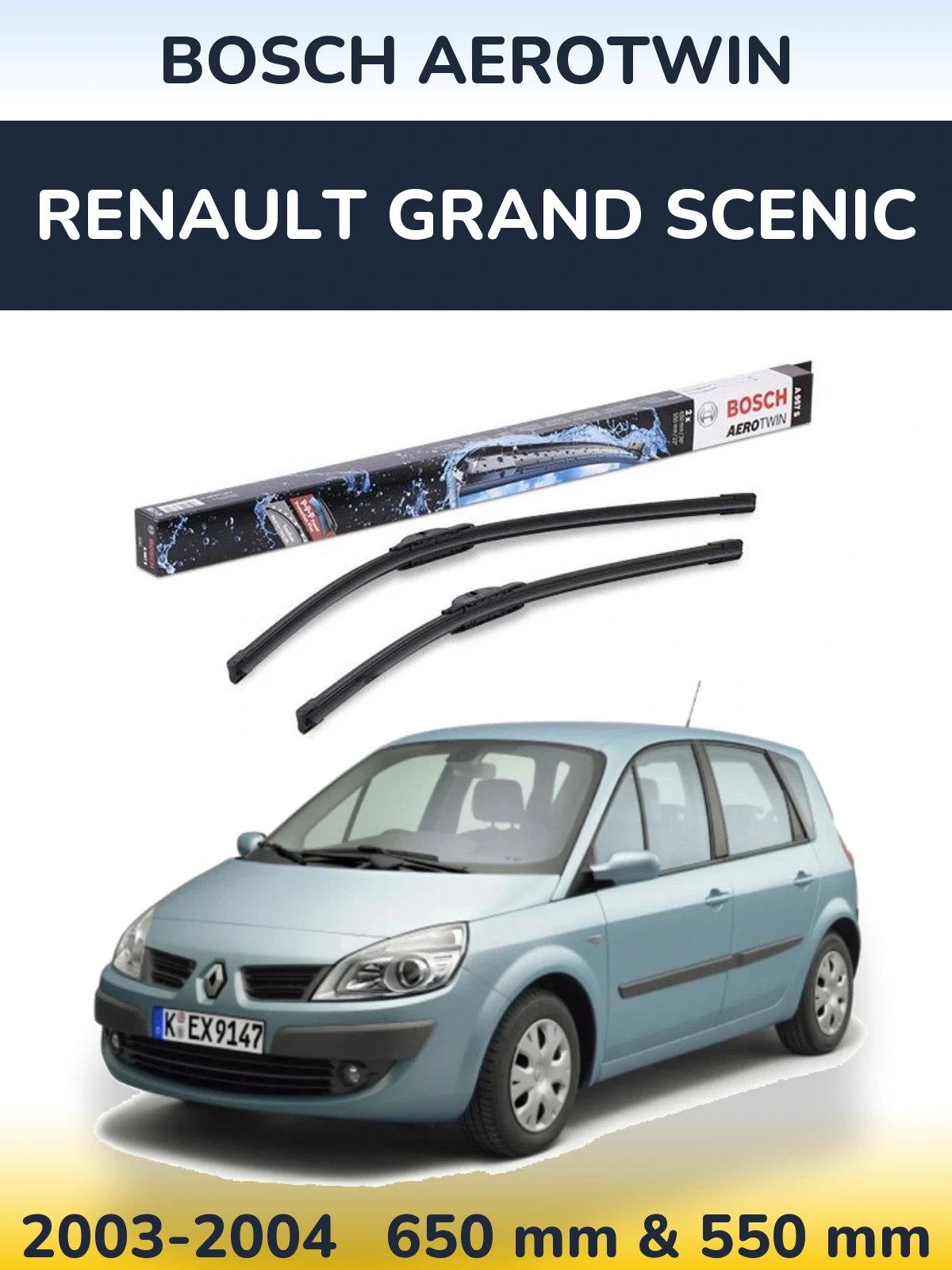 Комплект передних дворников BOSCH AeroTwin 650 & 550 мм для Renault Grand Scenic 2003-2004