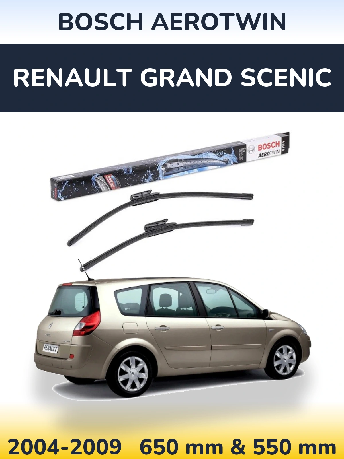 Комплект передніх щіток BOSCH AeroTwin 650 & 550 мм для Renault Grand Scenic 2004-2009