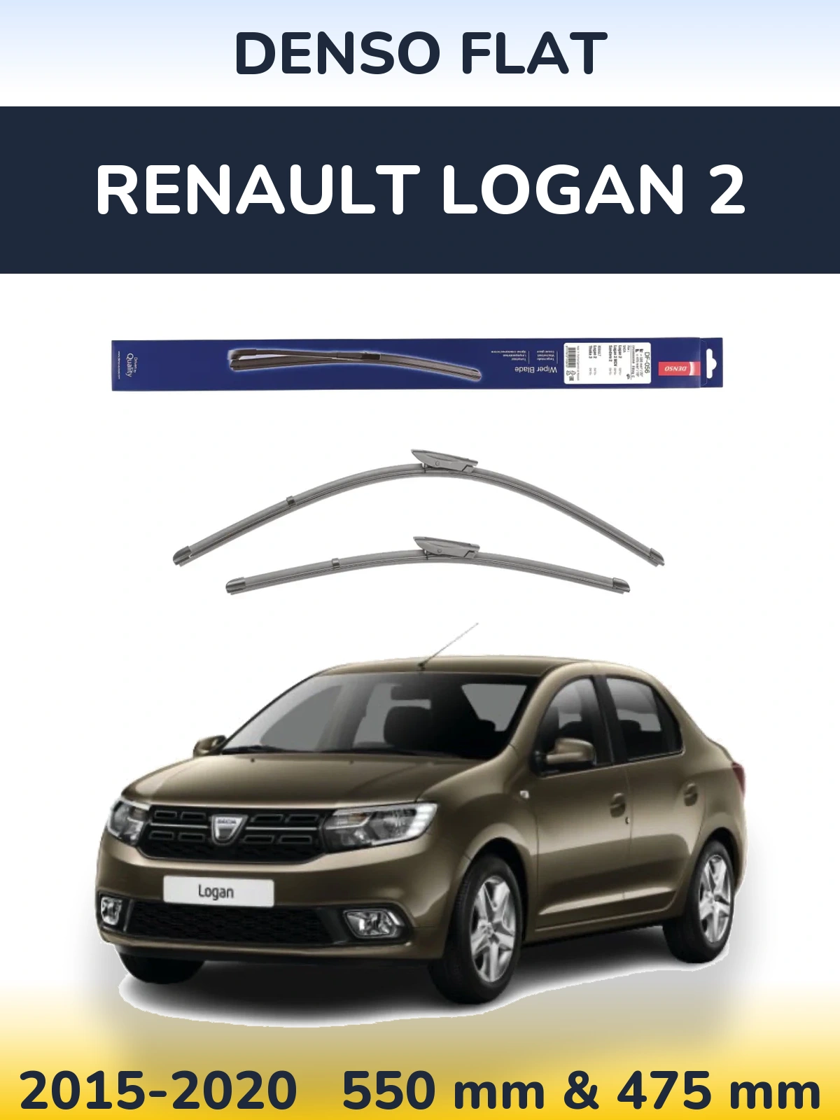 Front wiper blade set Denso Flat 550 & 475 mm for Renault Logan 2 2015-2020
