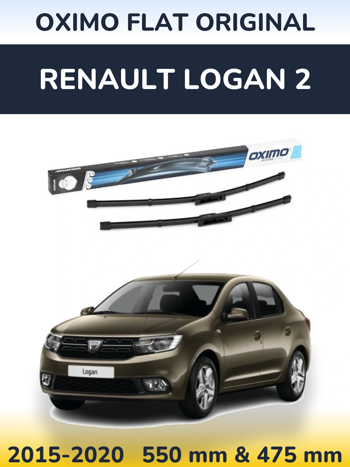 Комплект передних дворников Oximo Flat Original 550 & 475 мм для Renault Logan 2 2015-2020