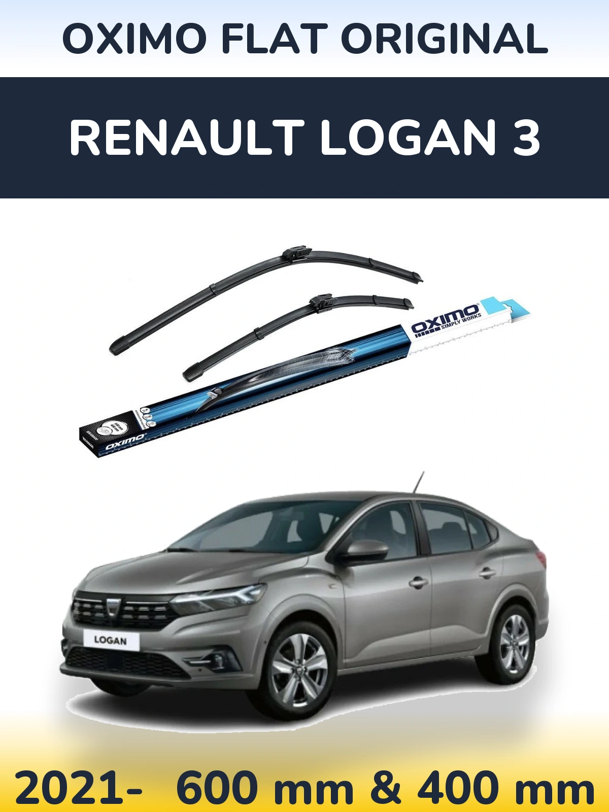 Комплект передних дворников Oximo Flat Original 600 & 400 мм для Renault Logan 3 2021-2026