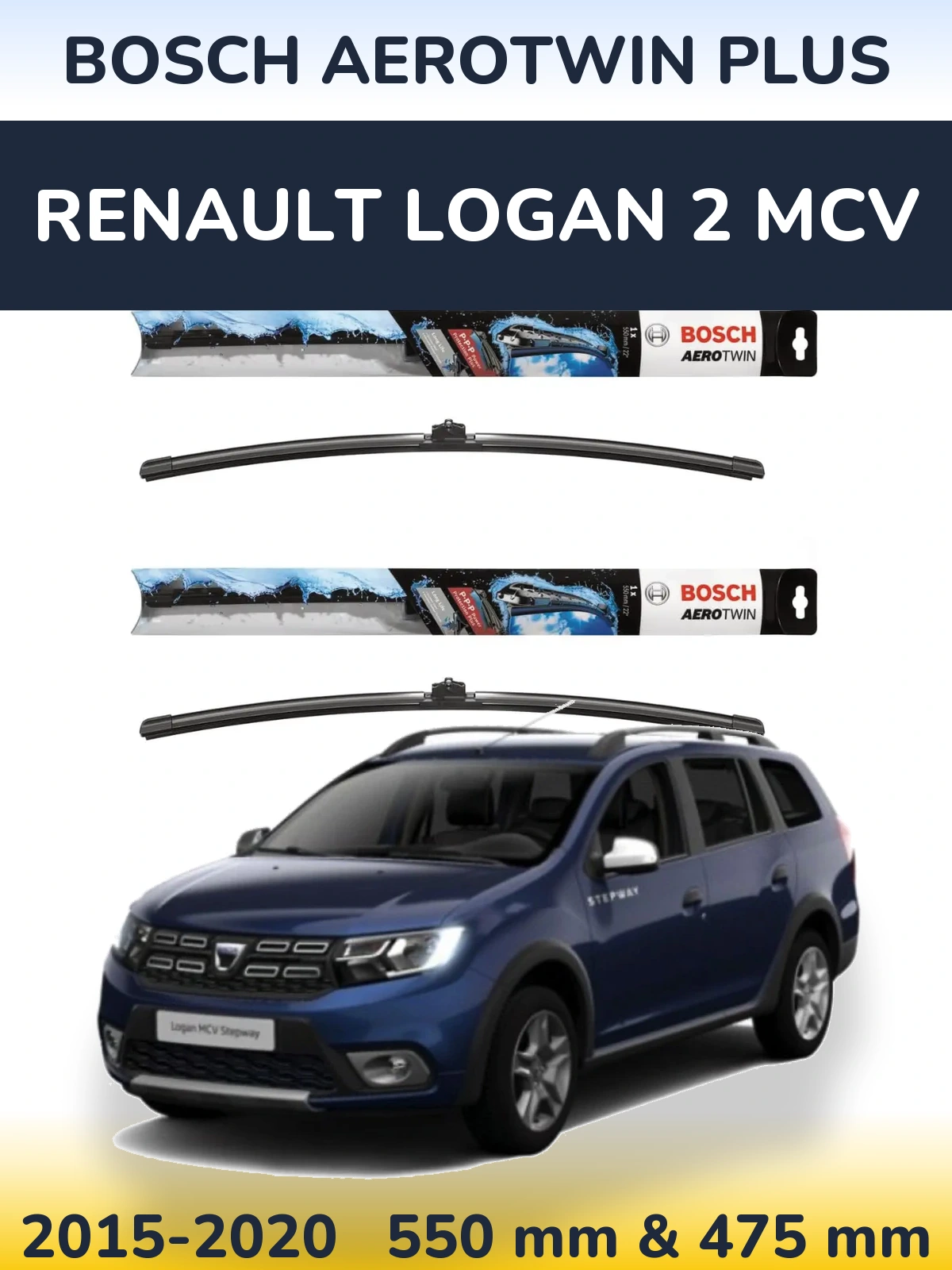 Комплект передніх щіток BOSCH AeroTwin Plus 550 & 475 мм для Renault Logan 2 MCV 2015-2020