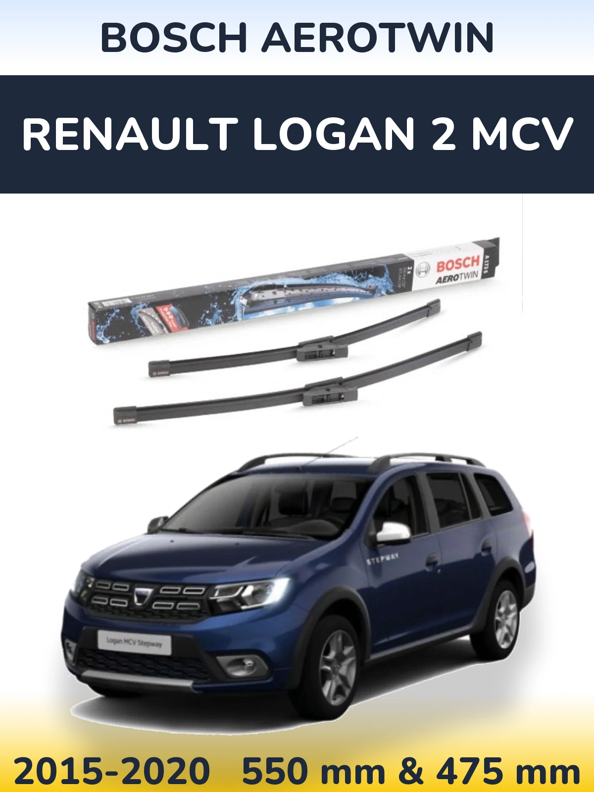 Комплект передніх щіток BOSCH AeroTwin 550 & 475 мм для Renault Logan 2 MCV 2015-2020