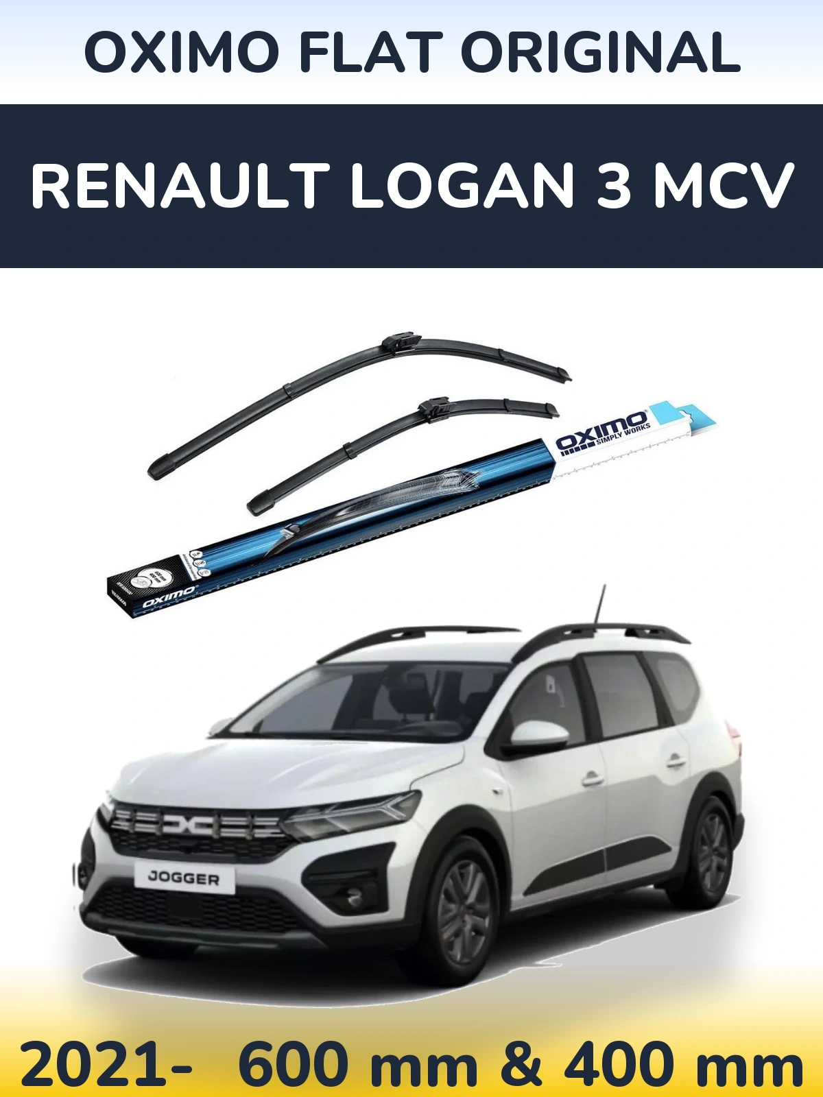 Front wiper blade set Oximo Flat Original 600 & 400 mm for Renault Logan 3 MCV 2021-2026