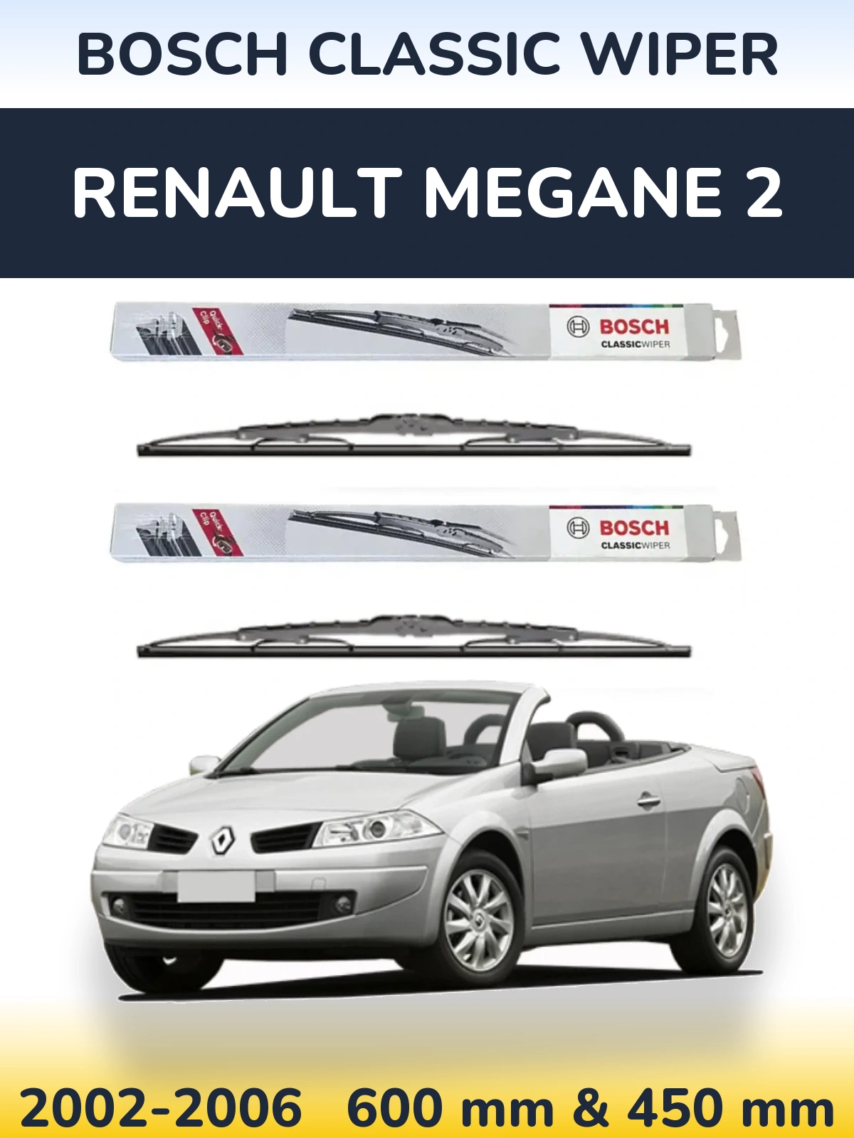 Комплект передних дворников BOSCH Classic Wiper 600 & 450 мм для Renault Megane 2 2002-2006