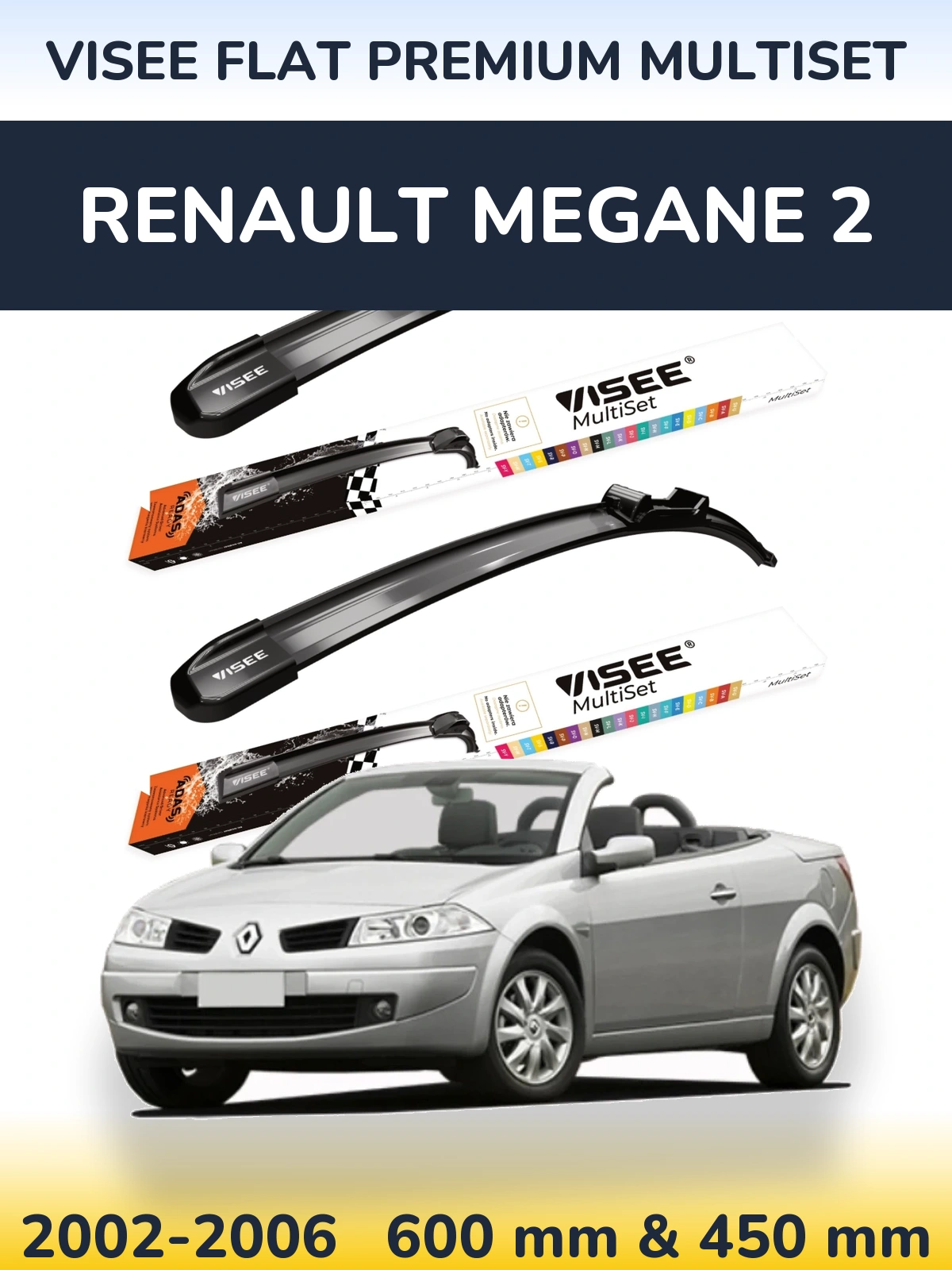 Komplet przednich wycieraczek VISEE FLAT PREMIUM MultiSet 600 & 450 mm do Renault Megane 2 2002-2006