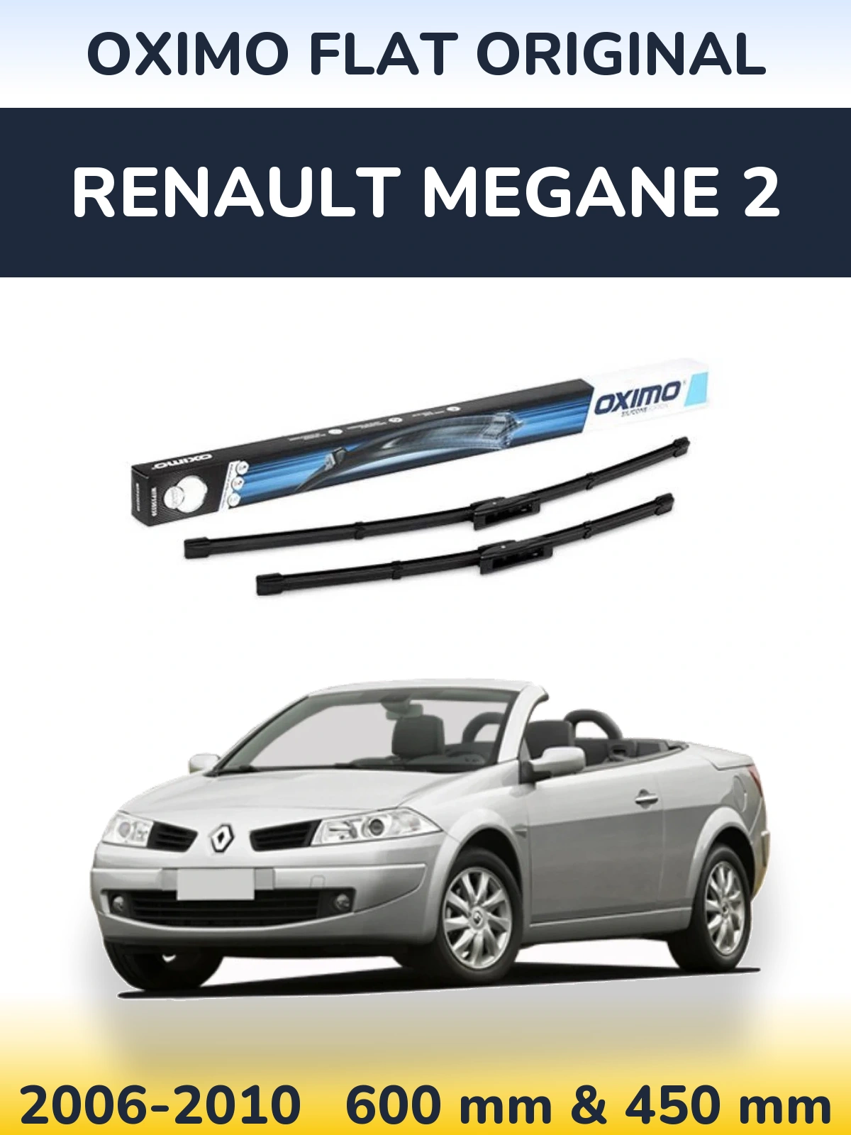 Front wiper blade set Oximo Flat Original 600 & 450 mm for Renault Megane 2 2006-2010