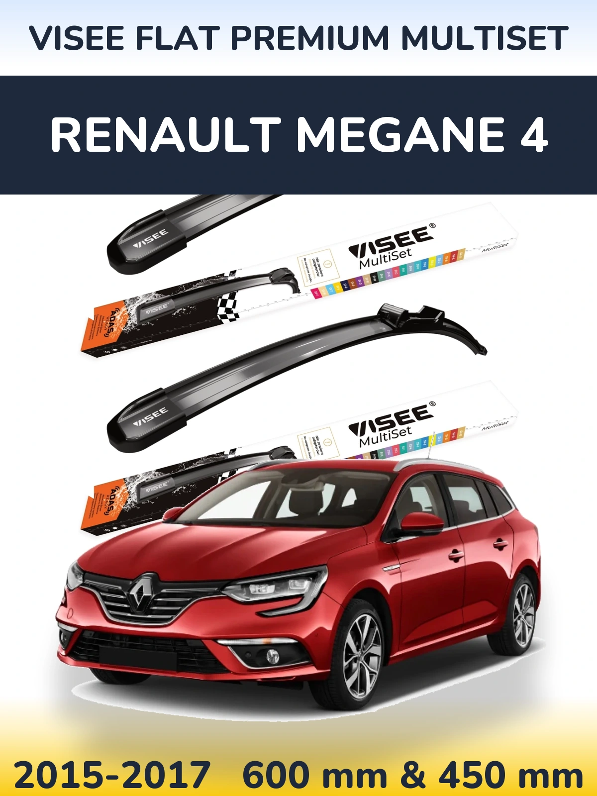 Komplet przednich wycieraczek VISEE FLAT PREMIUM MultiSet 600 & 450 mm do Renault Megane 4 2015-2017