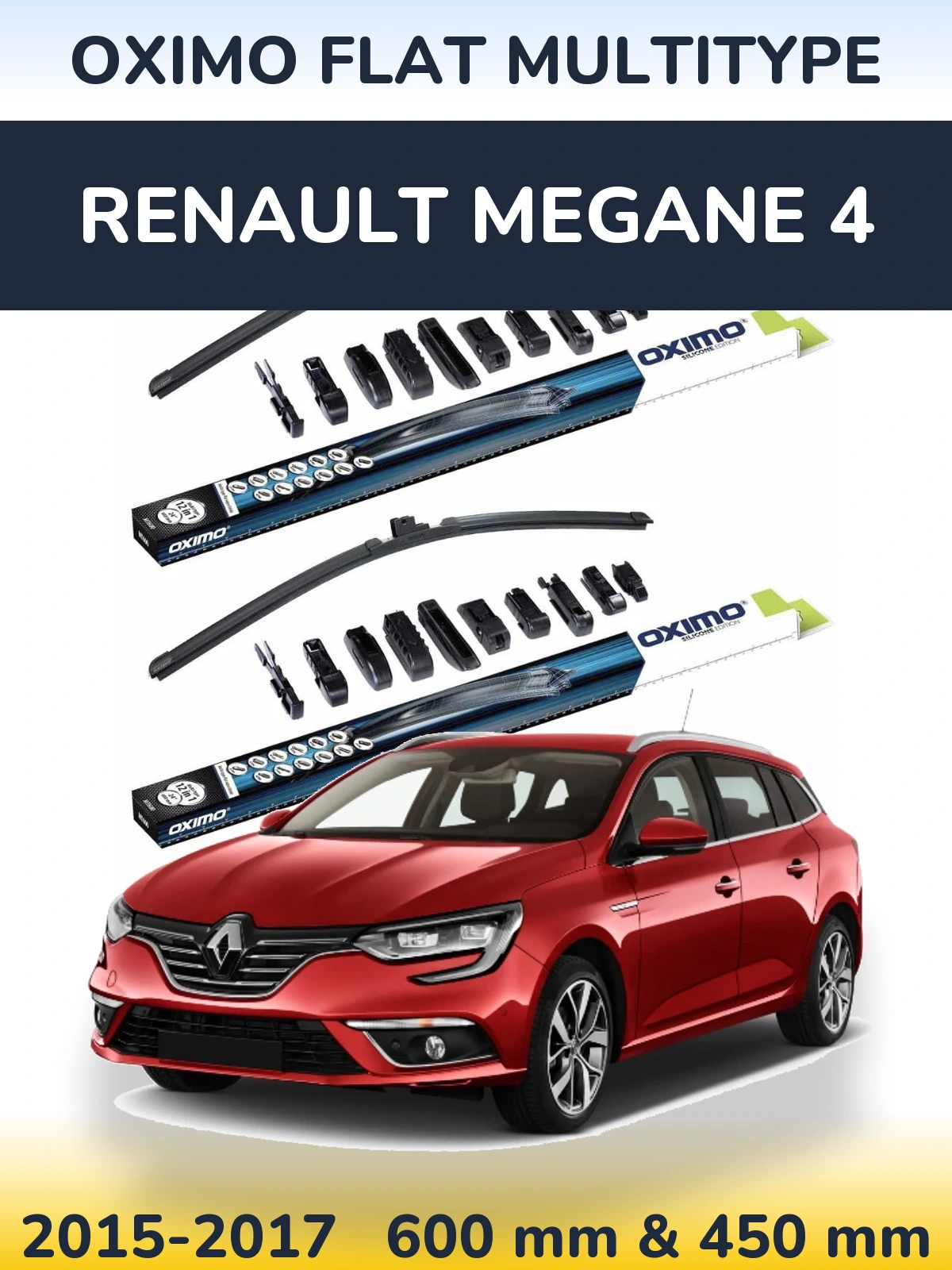 Комплект передних дворников Oximo Flat MultiТипe 600 & 450 мм для Renault Megane 4 2015-2017