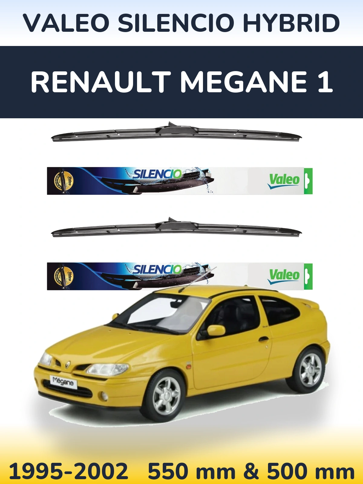 Front wiper blade set Valeo Silencio Hybrid 550 & 500 mm for Renault Megane 1 1995-2002