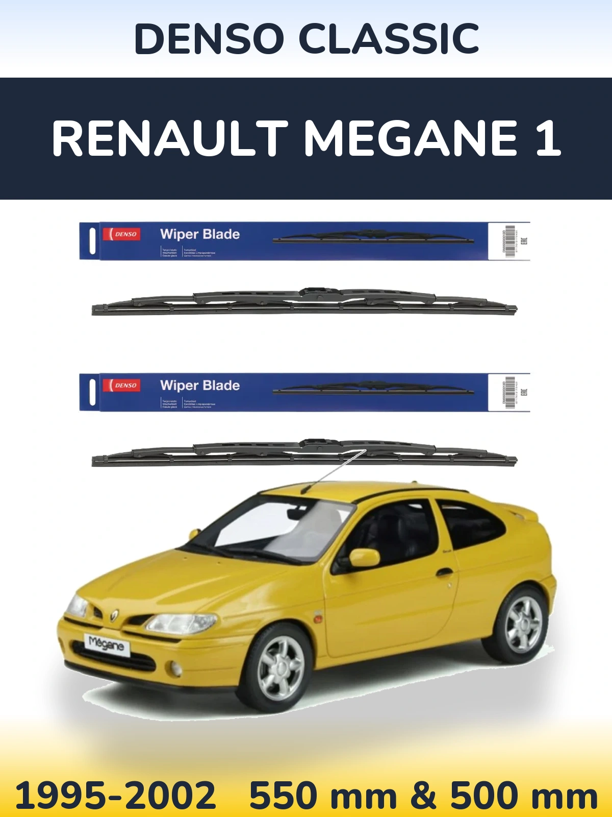 Front wiper blade set Denso Classic 550 & 500 mm for Renault Megane 1 1995-2002
