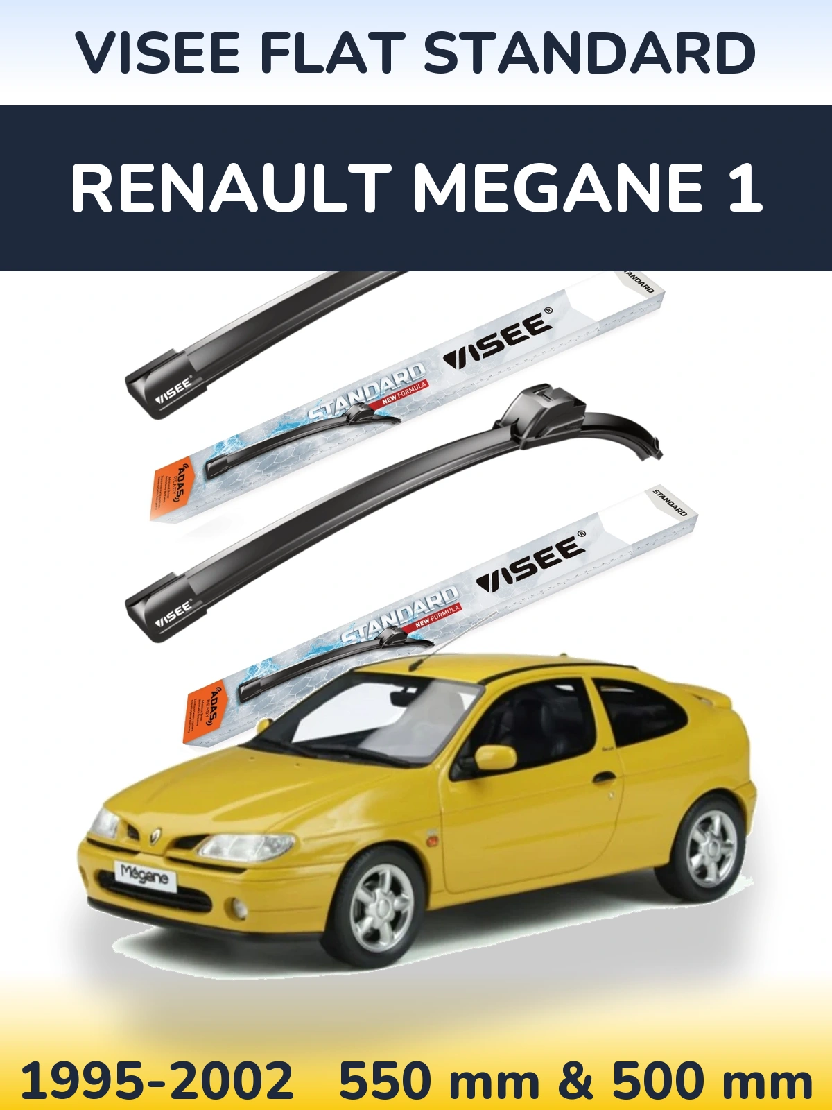 Комплект передних дворников VISEE FLAT STANDARD 550 & 500 мм для Renault Megane 1 1995-2002