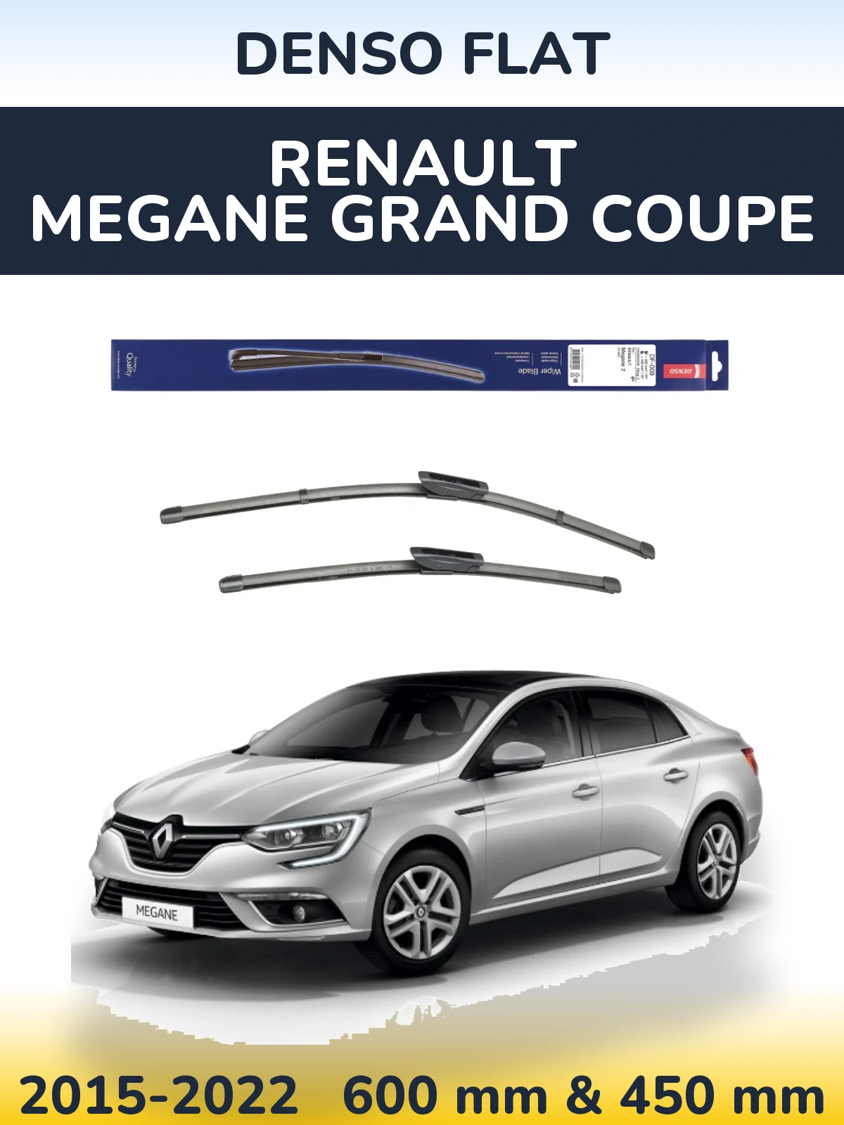 Front wiper blade set Denso Flat 600 & 450 mm for Renault Megane Grand Coupe 2015-2022