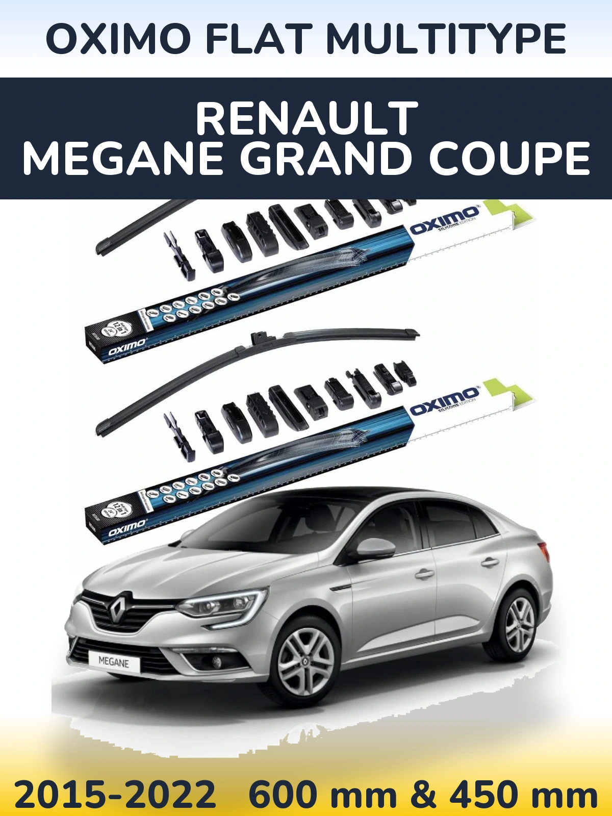 Комплект передних дворников Oximo Flat MultiТипe 600 & 450 мм для Renault Megane Grand Coupe 2015-2022