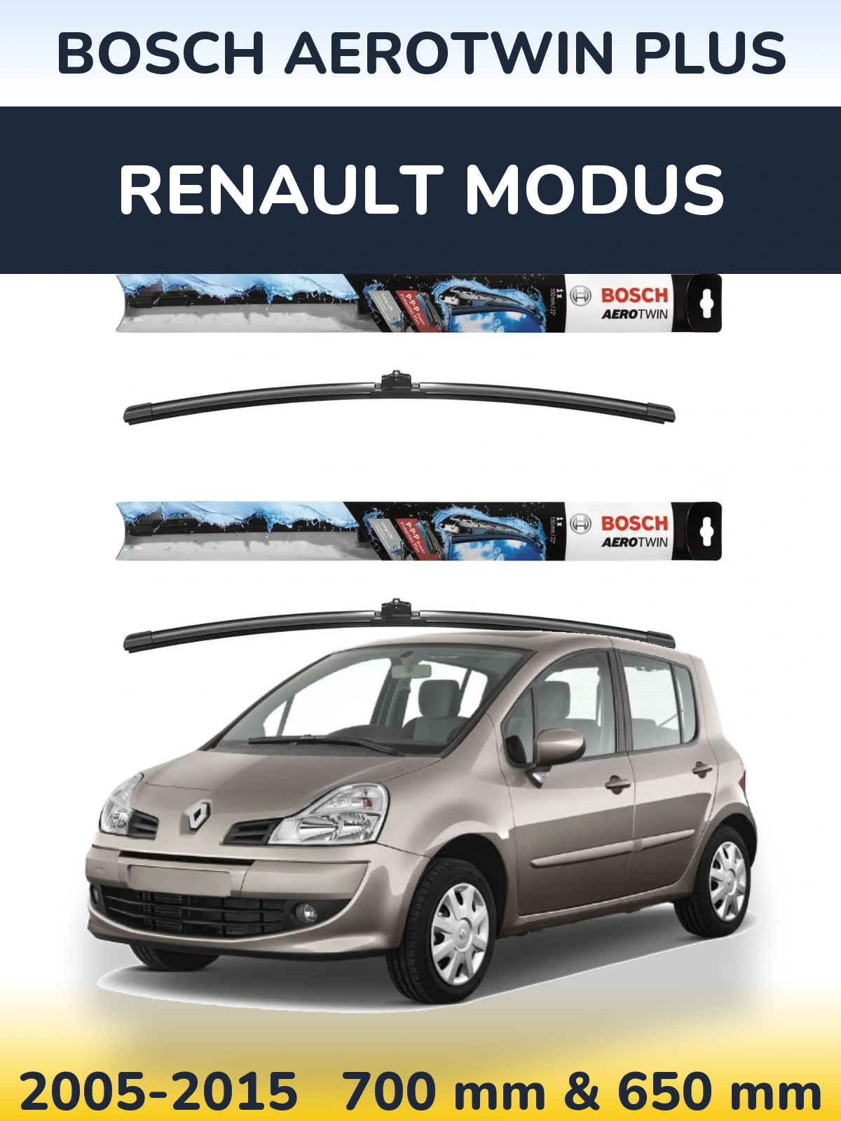 Front wiper blade set BOSCH AeroTwin Plus 700 & 650 mm for Renault Modus 2005-2015