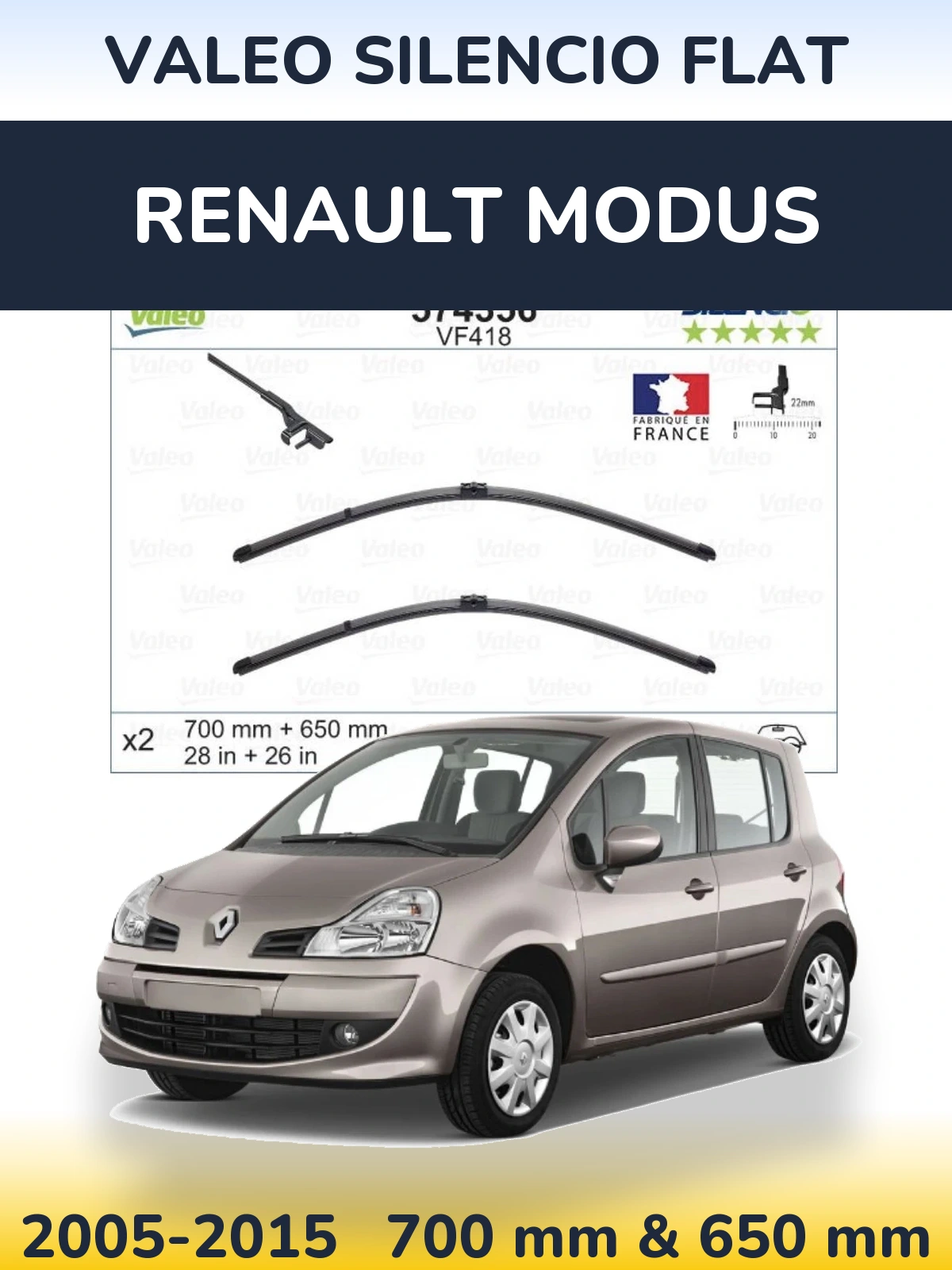 Комплект передніх щіток Valeo Silencio Flat 700 & 650 мм для Renault Modus 2005-2015