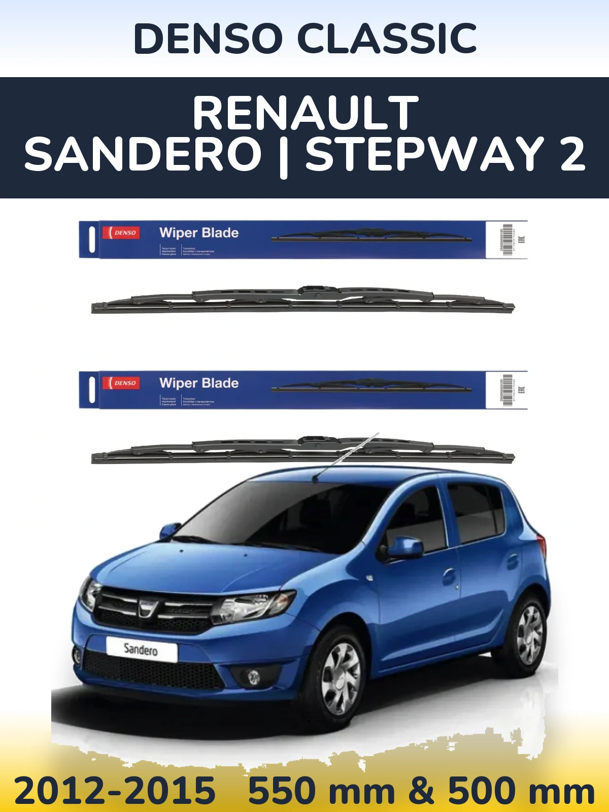 Komplet przednich wycieraczek Denso Classic 550 & 500 mm do Renault Sandero | Stepway 2 2012-2015