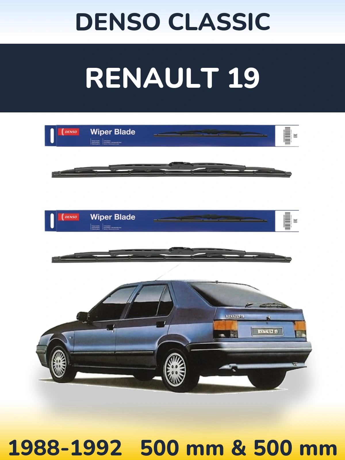 Комплект передніх щіток Denso Classic 500 & 500 мм для Renault 19 1988-1992