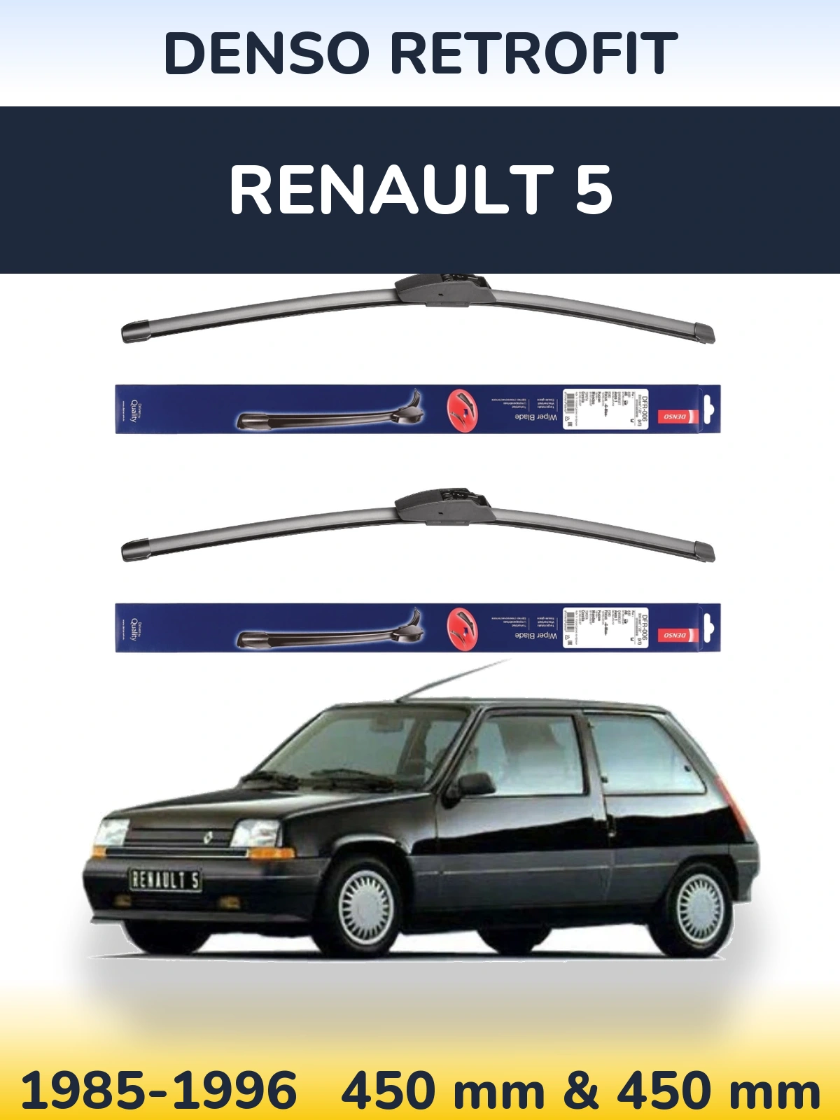 Front wiper blade set Denso Retrofit 450 & 450 mm for Renault 5 1985-1996