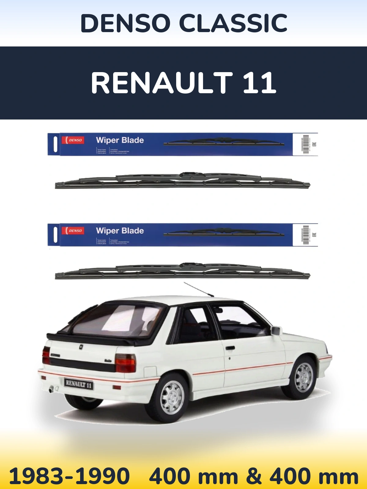 Front wiper blade set Denso Classic 400 & 400 mm for Renault 11 1983-1990