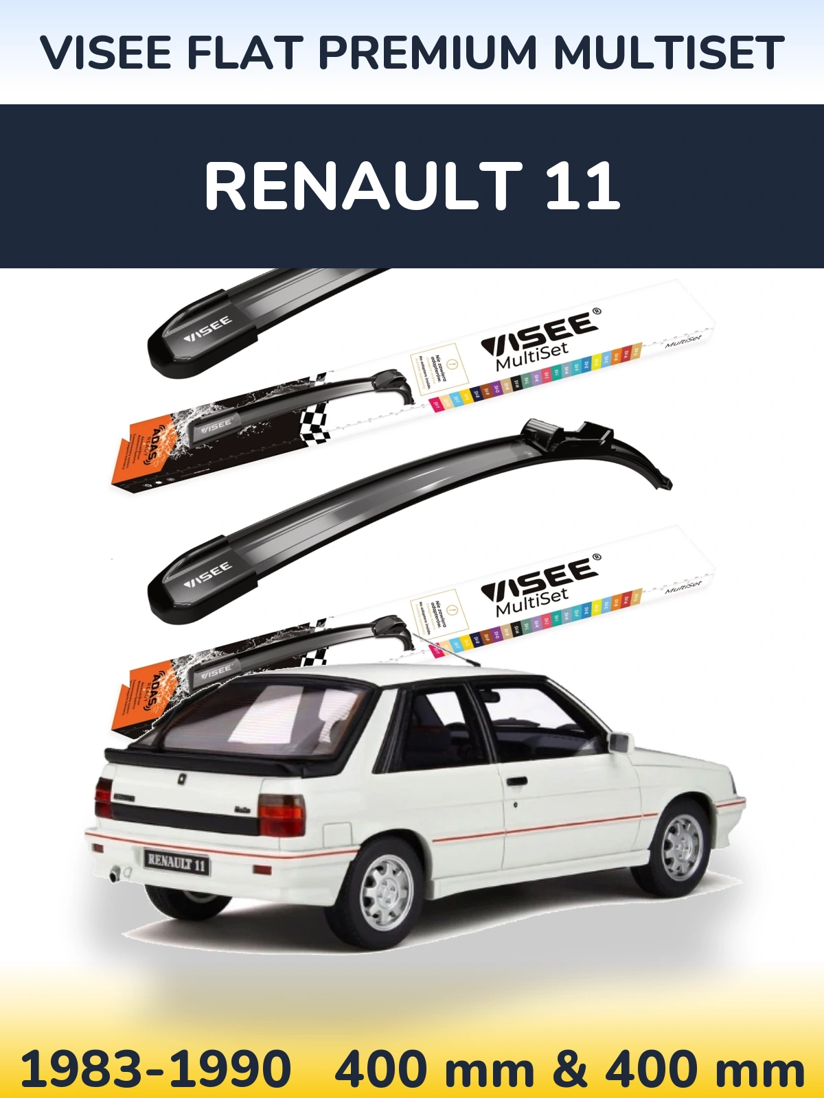 Komplet przednich wycieraczek VISEE FLAT PREMIUM MultiSet 400 & 400 mm do Renault 11 1983-1990