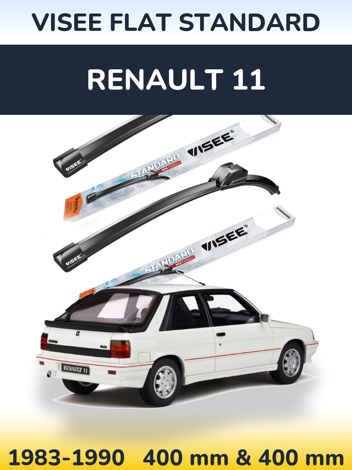 Komplet przednich wycieraczek VISEE FLAT STANDARD 400 & 400 mm do Renault 11 1983-1990