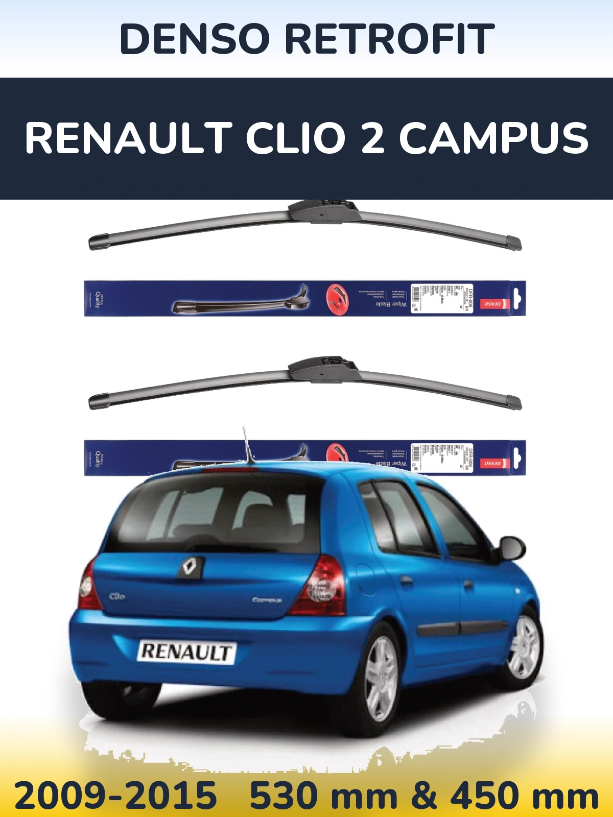 Комплект передних дворников Denso Retrofit 530 & 450 мм для Renault Clio 2 Campus 2009-2015