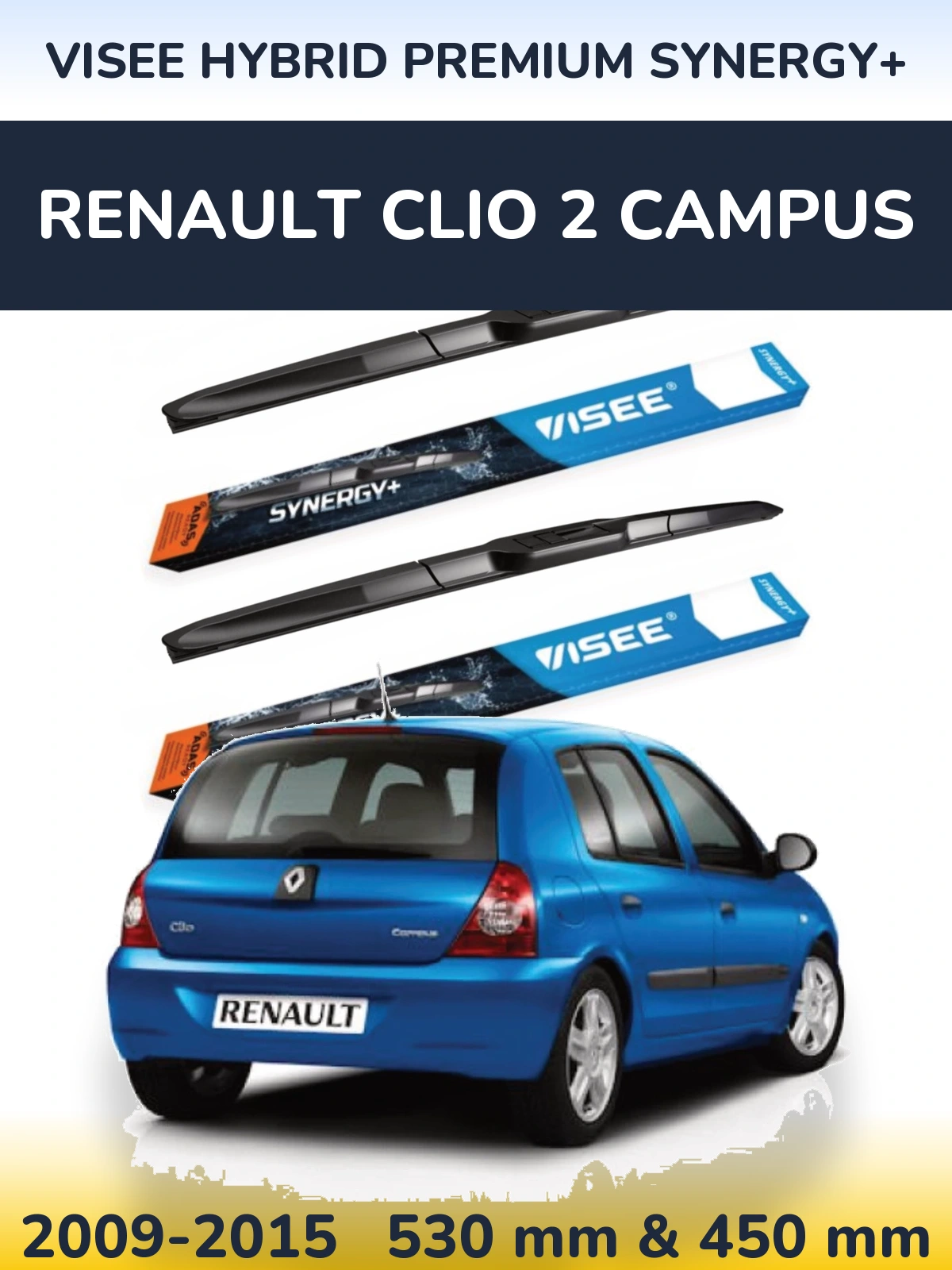 Комплект передних дворников VISEE HYBRID PREMIUM SYNERGY+ 530 & 450 мм для Renault Clio 2 Campus 2009-2015