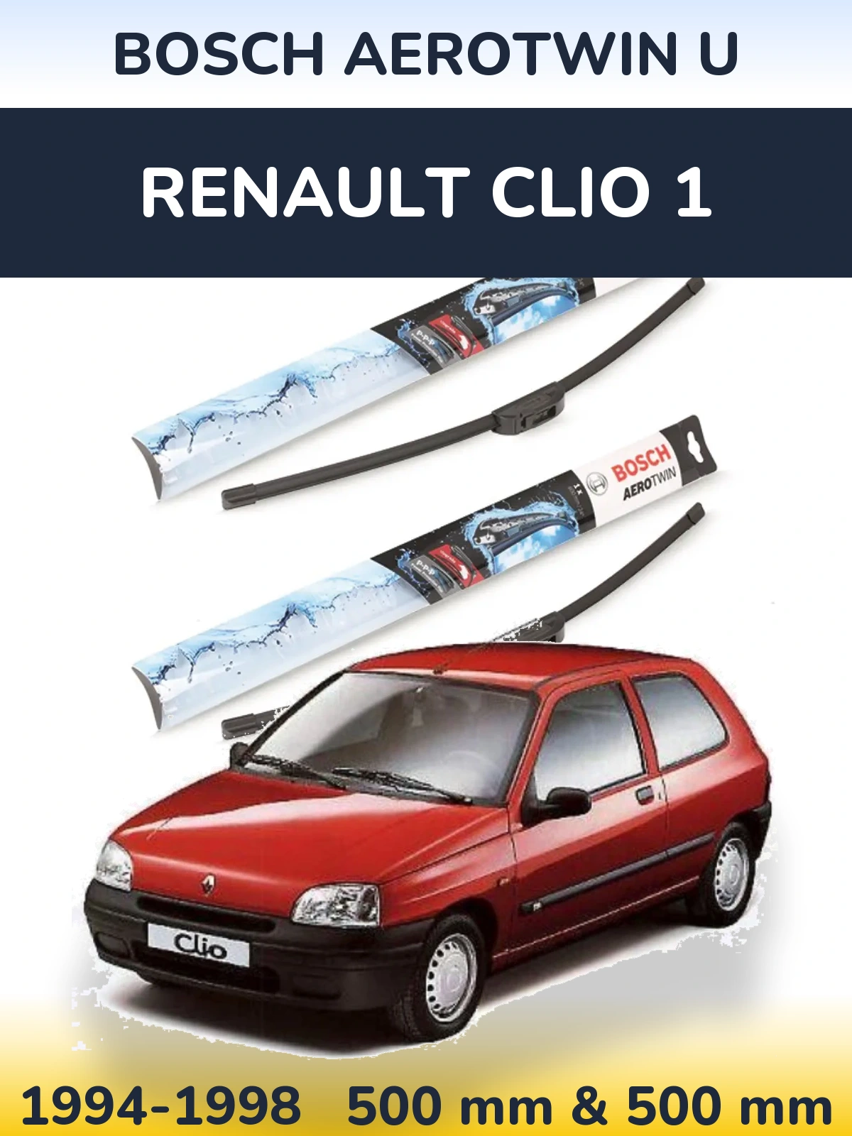 Komplet przednich wycieraczek BOSCH AeroTwin U 500 & 500 mm do Renault Clio 1 1994-1998