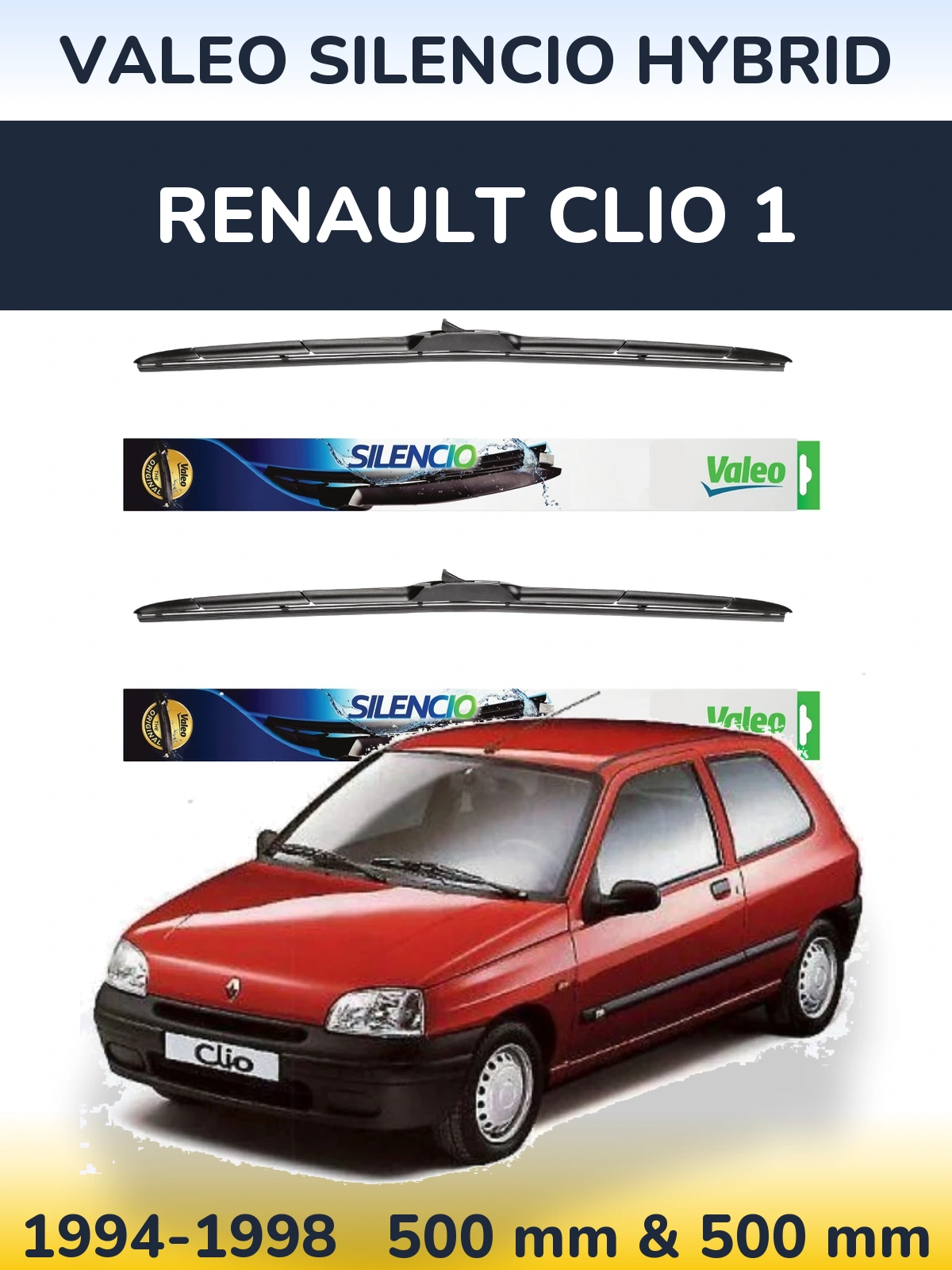 Комплект передних дворников Valeo Silencio Hybrid 500 & 500 мм для Renault Clio 1 1994-1998