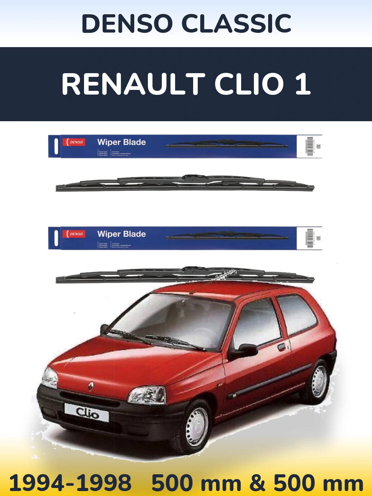 Front wiper blade set Denso Classic 500 & 500 mm for Renault Clio 1 1994-1998