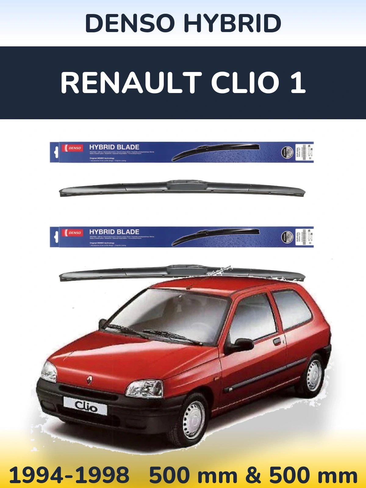 Komplet przednich wycieraczek Denso Hybrid 500 & 500 mm do Renault Clio 1 1994-1998