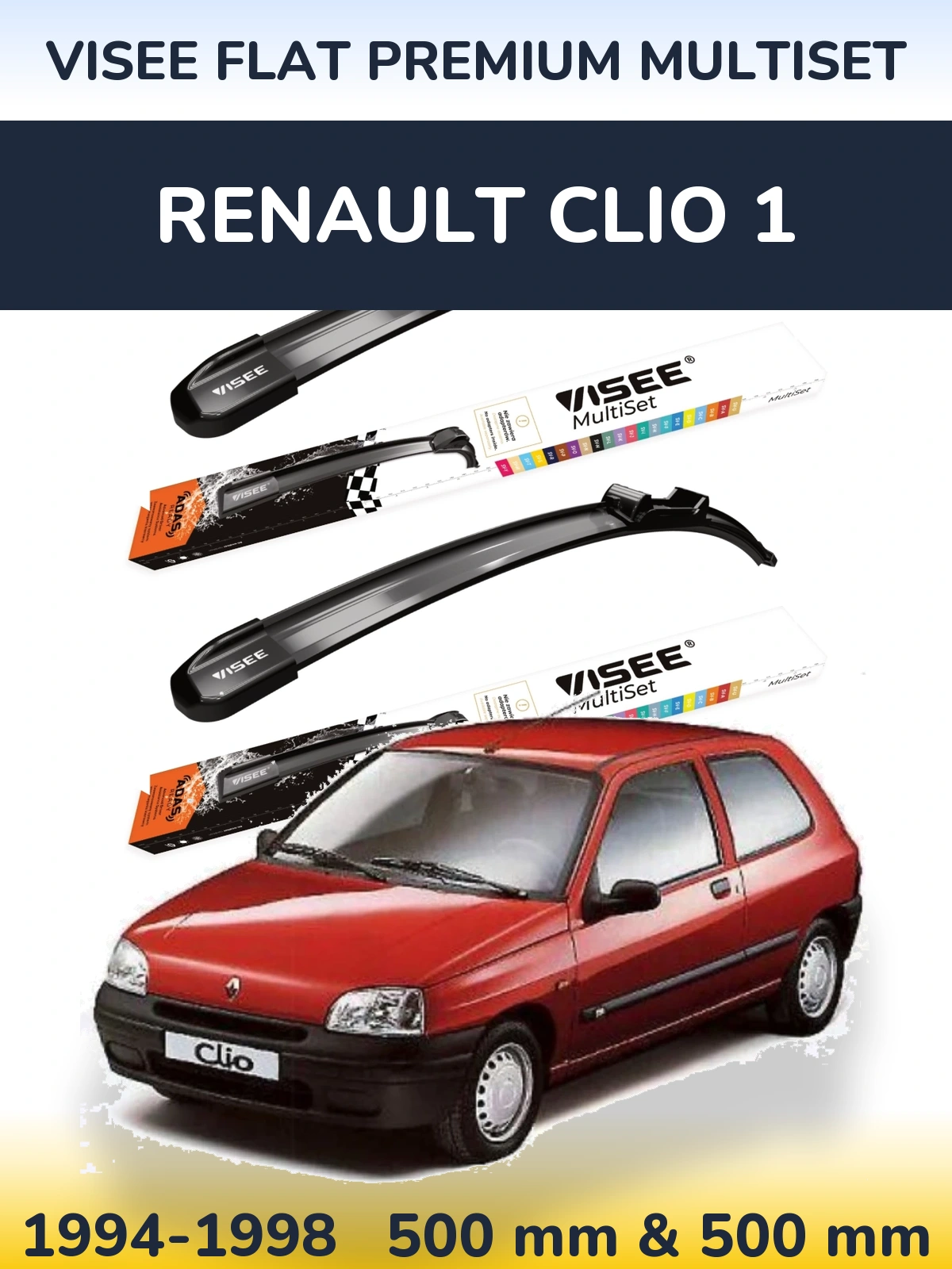 Komplet przednich wycieraczek VISEE FLAT PREMIUM MultiSet 500 & 500 mm do Renault Clio 1 1994-1998