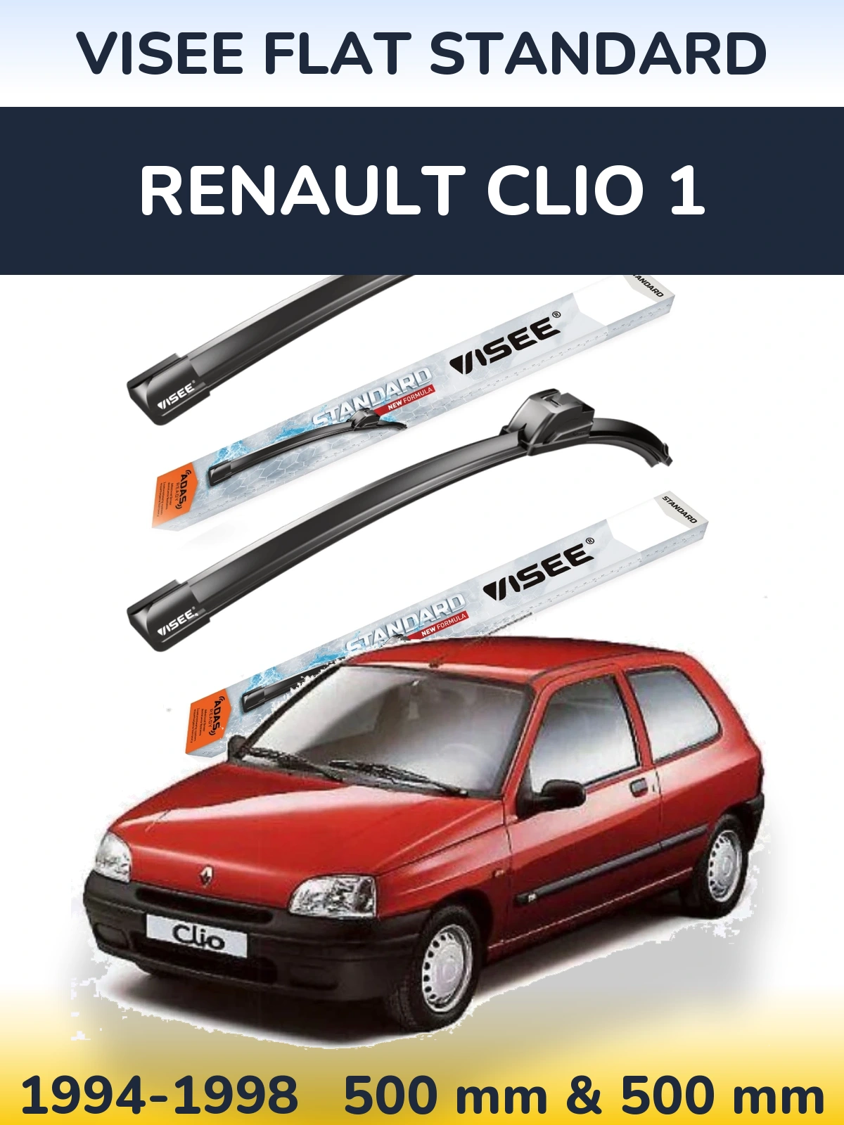 Komplet przednich wycieraczek VISEE FLAT STANDARD 500 & 500 mm do Renault Clio 1 1994-1998