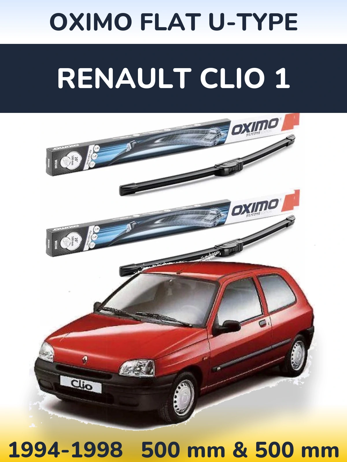 Front wiper blade set Oximo Flat U-type 500 & 500 mm for Renault Clio 1 1994-1998