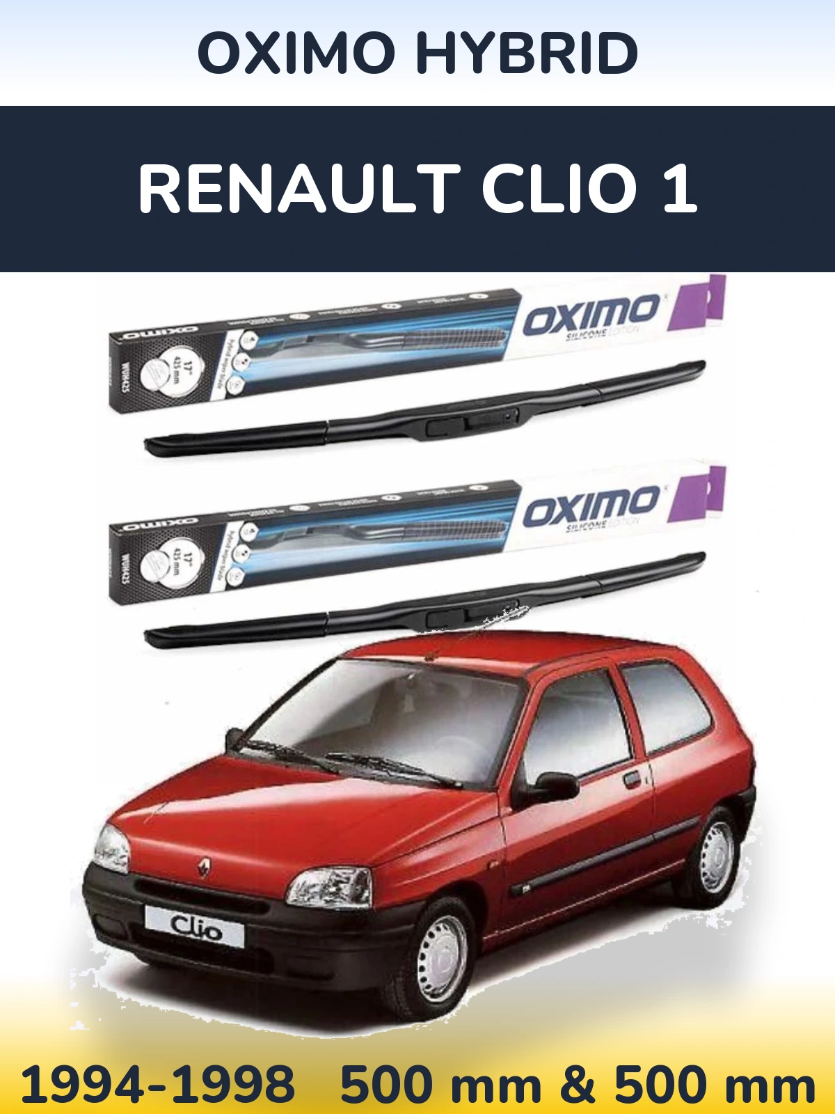 Front wiper blade set Oximo Hybrid 500 & 500 mm for Renault Clio 1 1994-1998