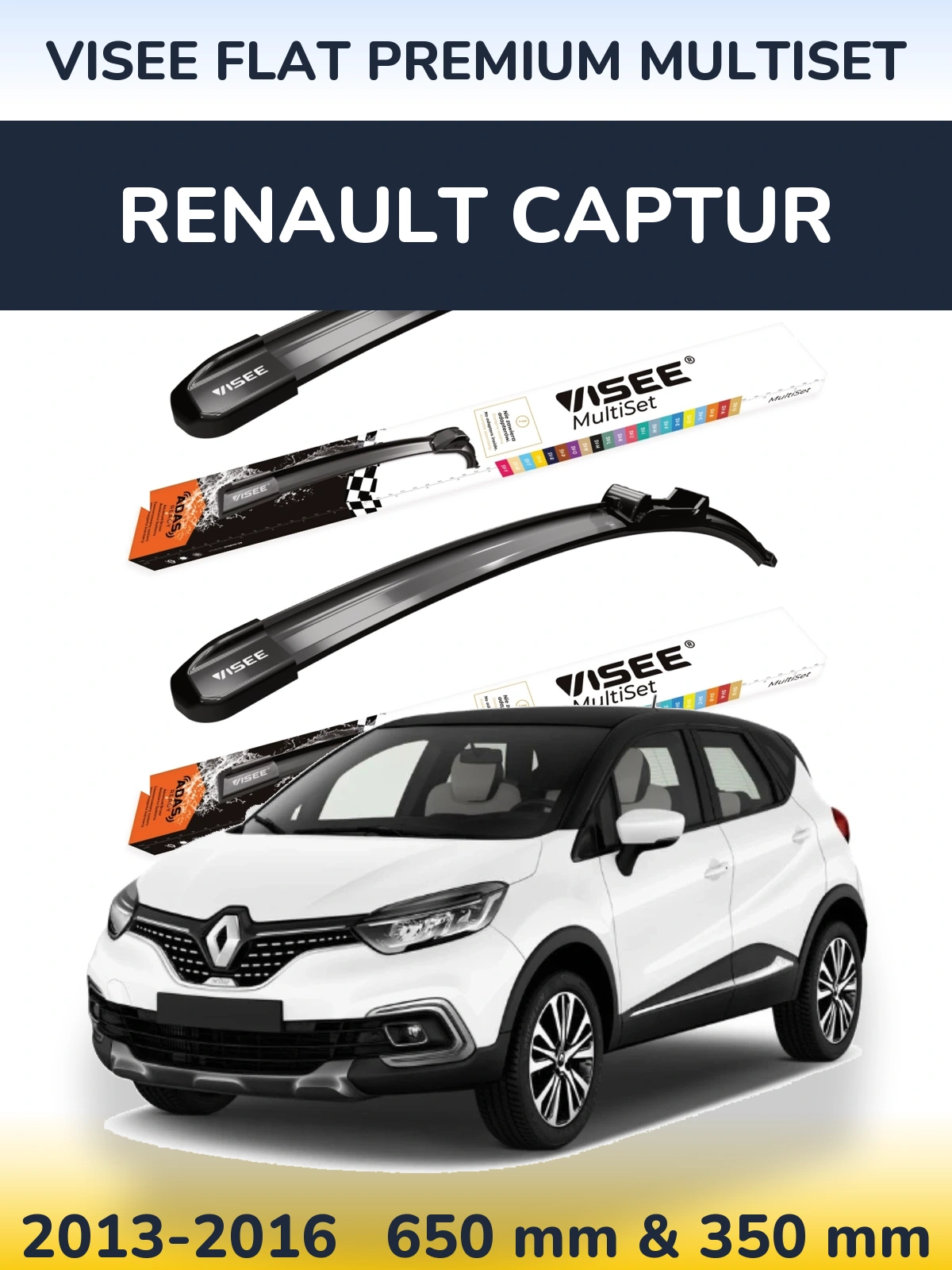 Komplet przednich wycieraczek VISEE FLAT PREMIUM MultiSet 650 & 350 mm do Renault Captur 2013-2016