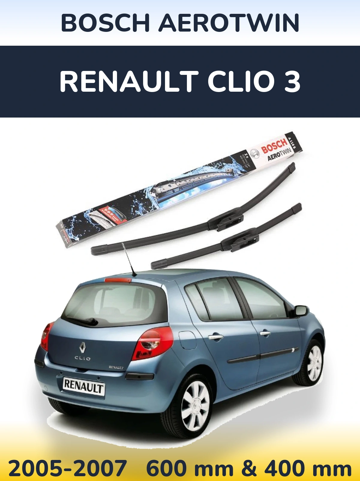 Комплект передних дворников BOSCH AeroTwin 600 & 400 мм для Renault Clio 3 2005-2007
