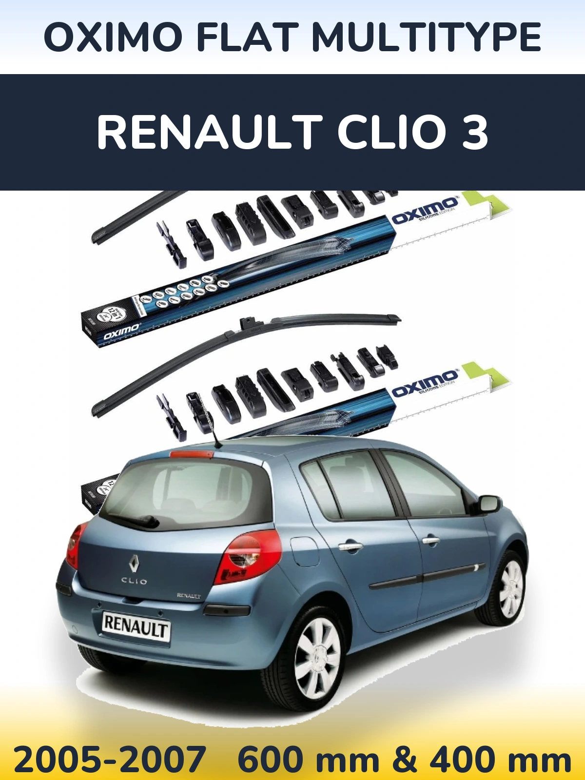 Комплект передних дворников Oximo Flat MultiТипe 600 & 400 мм для Renault Clio 3 2005-2007