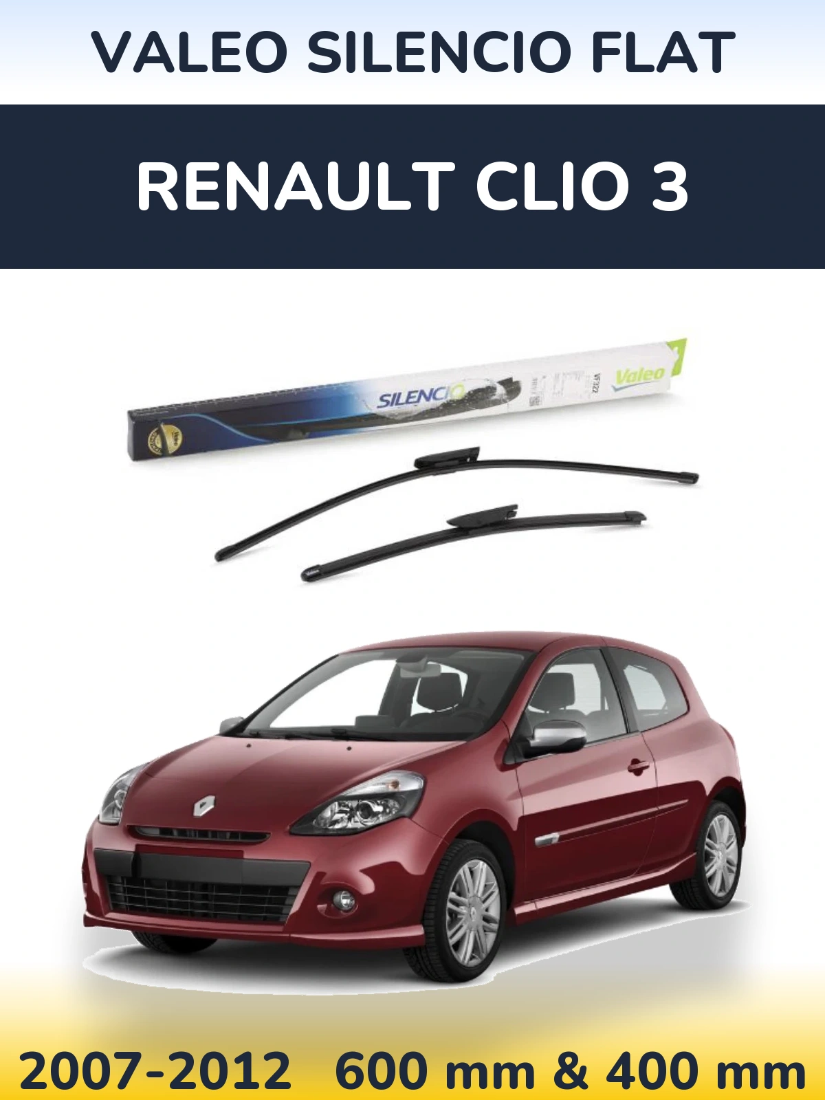 Комплект передних дворников Valeo Silencio Flat 600 & 400 мм для Renault Clio 3 2007-2012