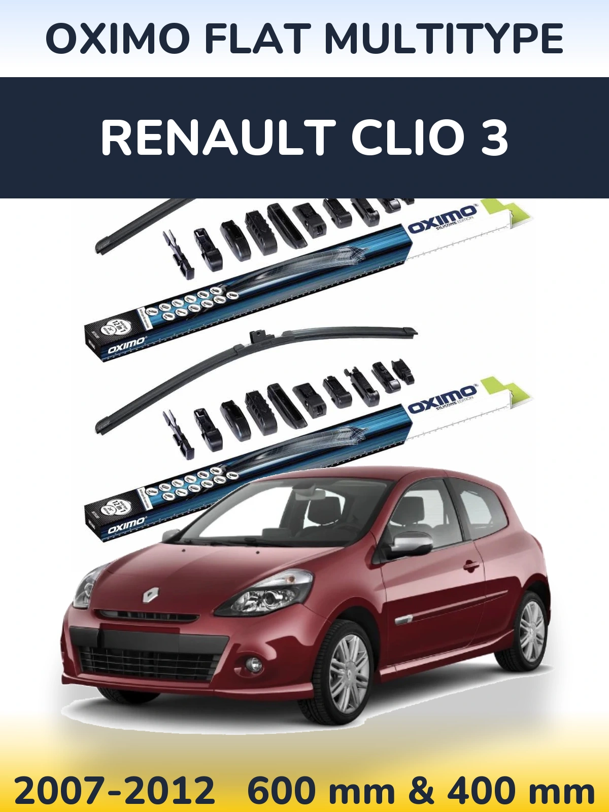 Комплект передніх щіток Oximo Flat MultiТипe 600 & 400 мм для Renault Clio 3 2007-2012