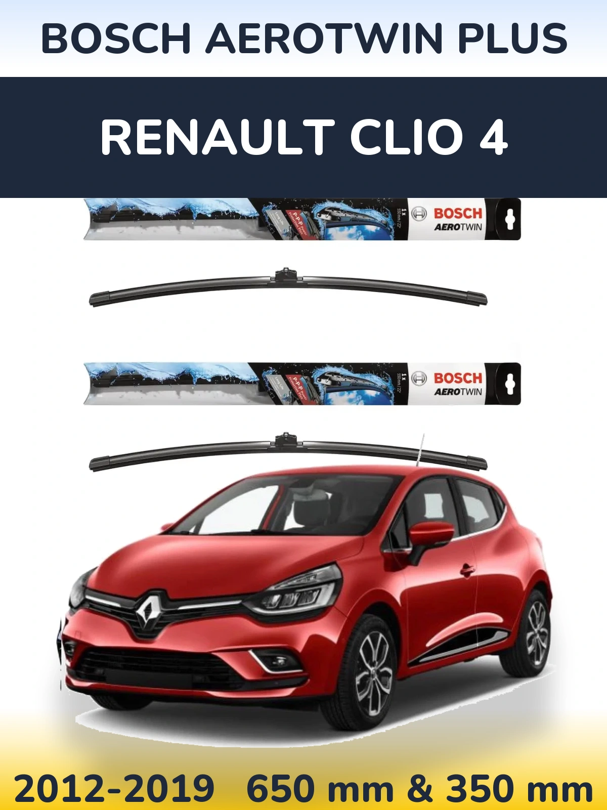 Komplet przednich wycieraczek BOSCH AeroTwin Plus 650 & 350 mm do Renault Clio 4 2012-2019