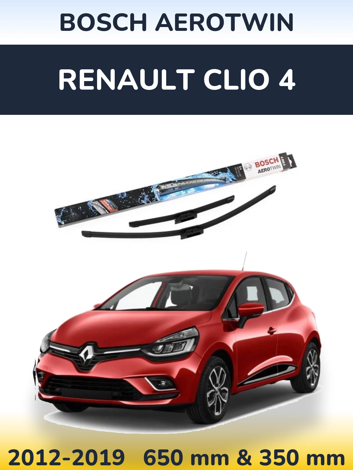 Front wiper blade set BOSCH AeroTwin 650 & 350 mm for Renault Clio 4 2012-2019