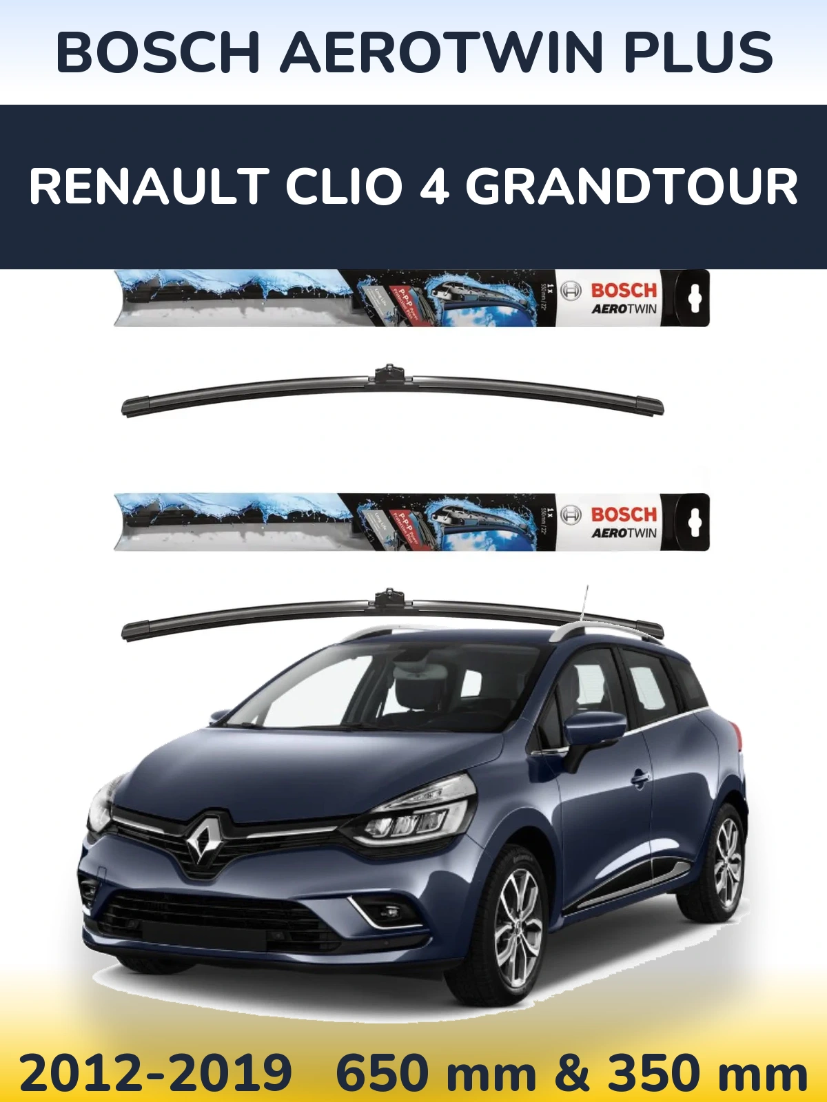 Комплект передних дворников BOSCH AeroTwin Plus 650 & 350 мм для Renault Clio 4 Grandtour 2012-2019