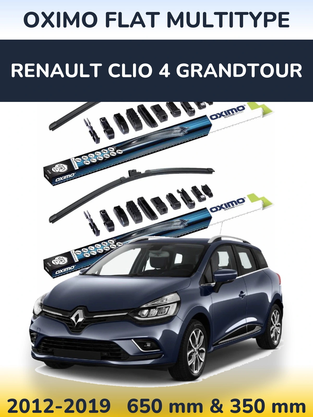 Комплект передних дворников Oximo Flat MultiТипe 650 & 350 мм для Renault Clio 4 Grandtour 2012-2019