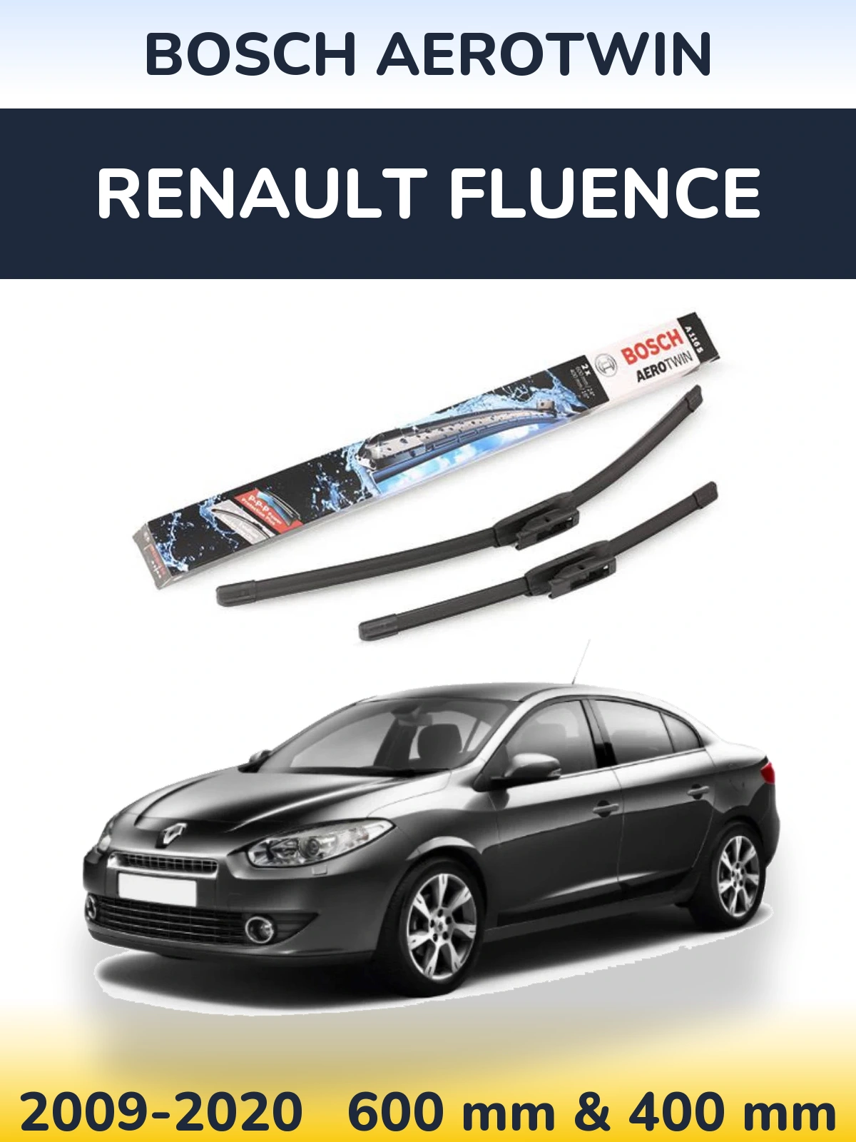 Комплект передних дворников BOSCH AeroTwin 600 & 400 мм для Renault Fluence 2009-2020