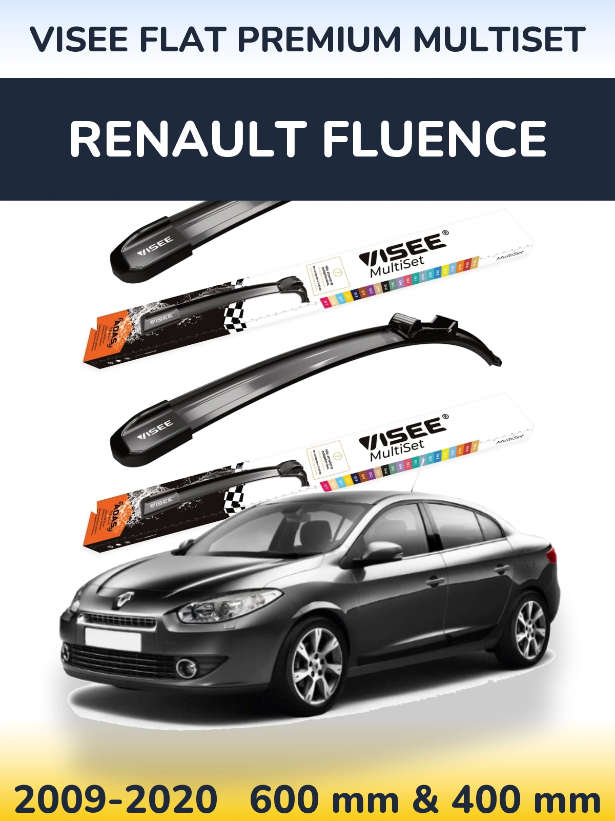 Komplet przednich wycieraczek VISEE FLAT PREMIUM MultiSet 600 & 400 mm do Renault Fluence 2009-2020